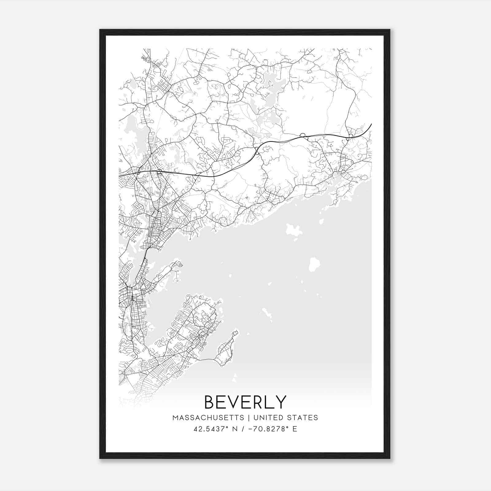 Beverly Massachusetts Map Poster, Modern Home Decor Wall Art Print