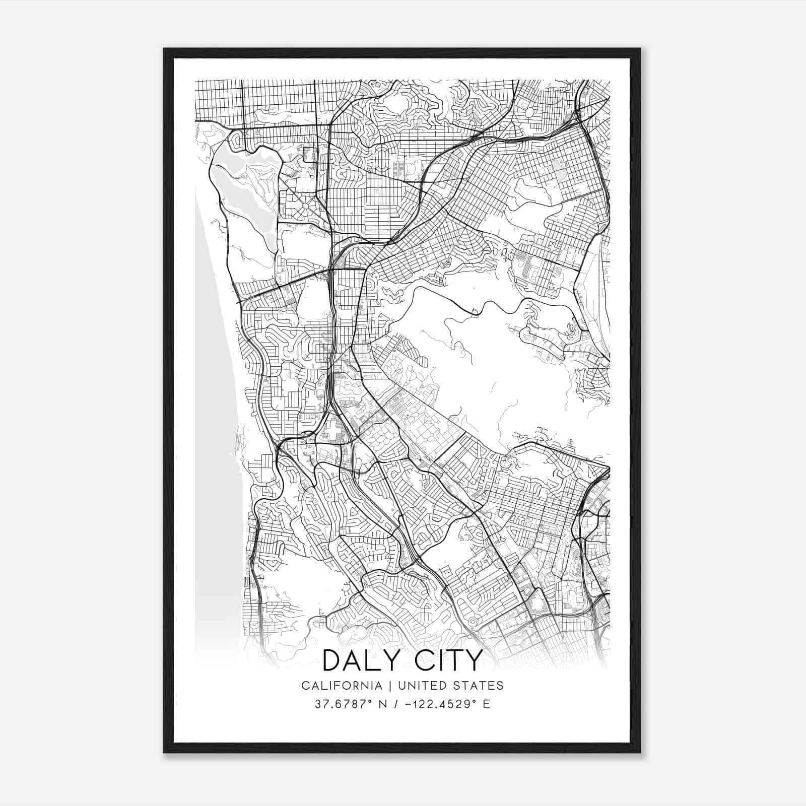 Daly City California Map Poster, Modern Home Decor Wall Art Print