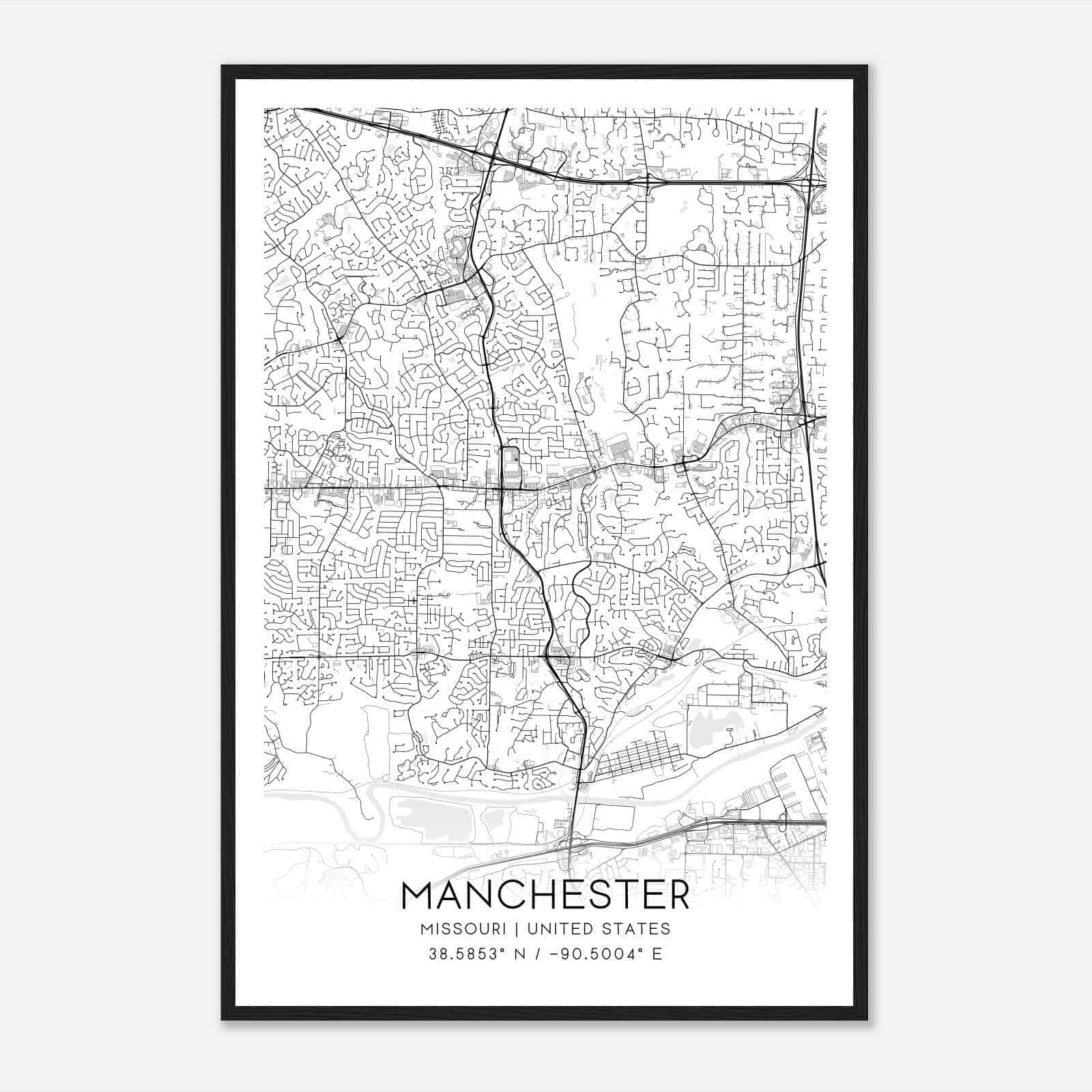 Manchester Missouri Map Poster, Modern Home Decor Wall Art Print