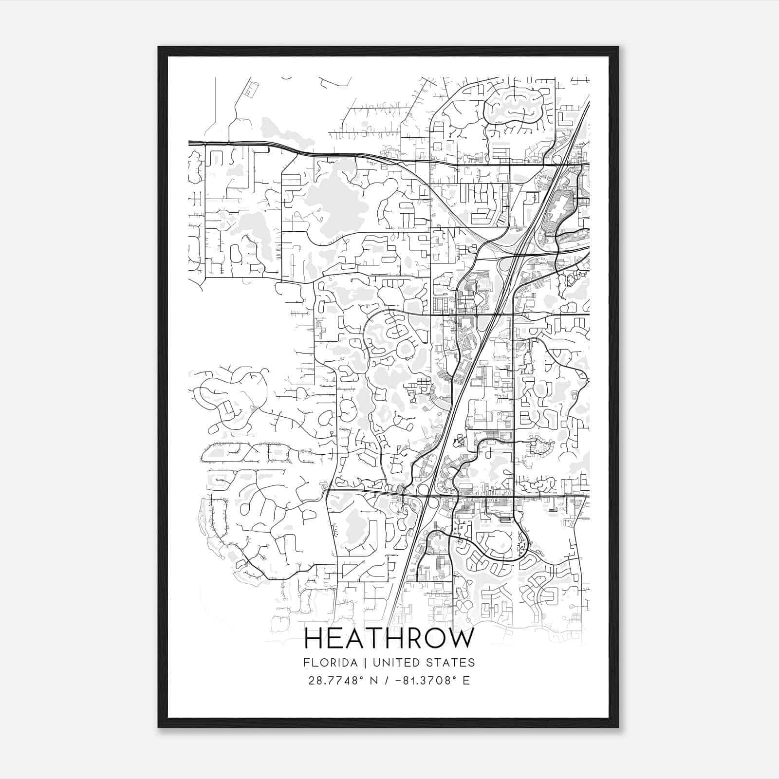 Heathrow Florida Map Poster, Modern Home Decor Wall Art Print