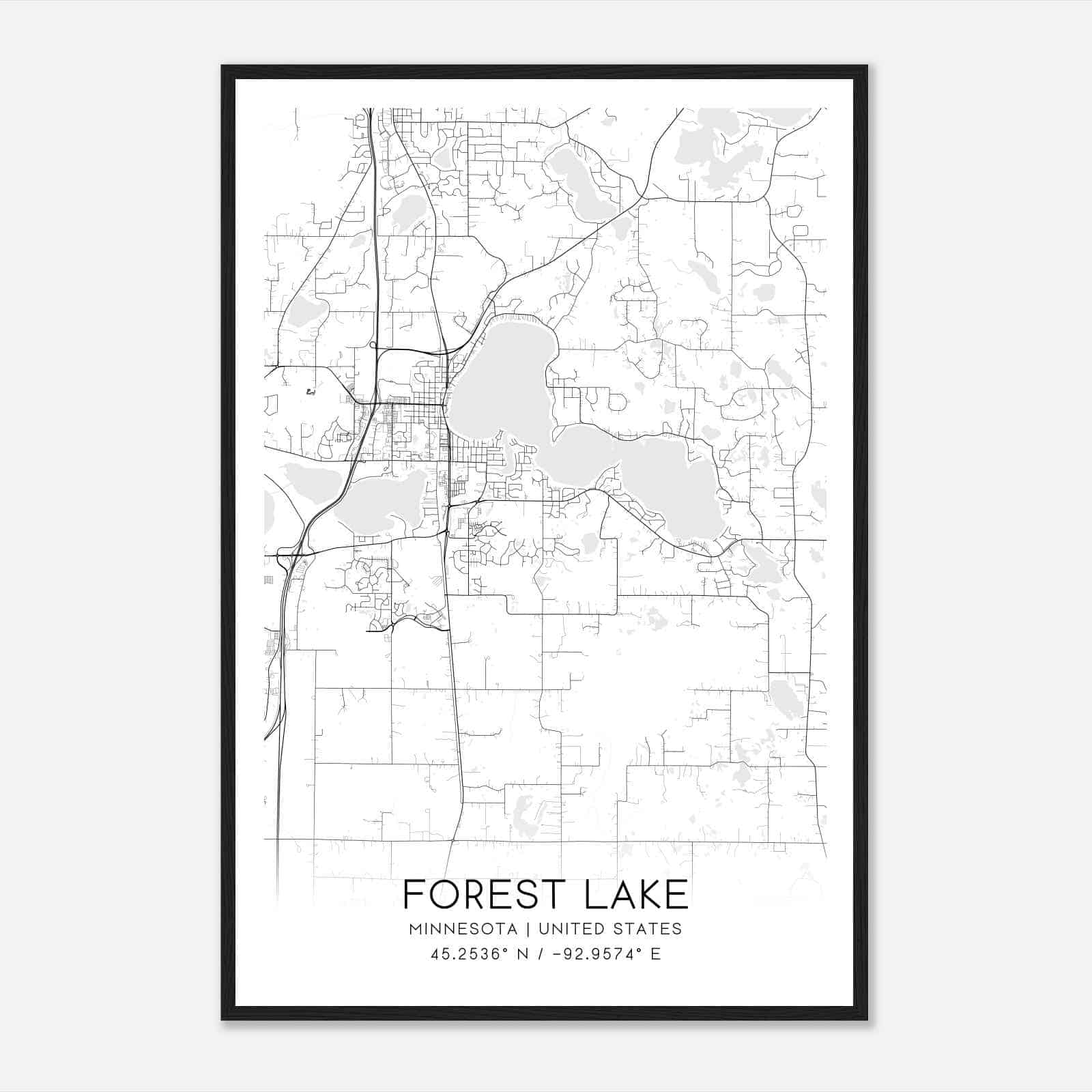 Forest Lake Minnesota Map Poster, Modern Home Decor Wall Art Print