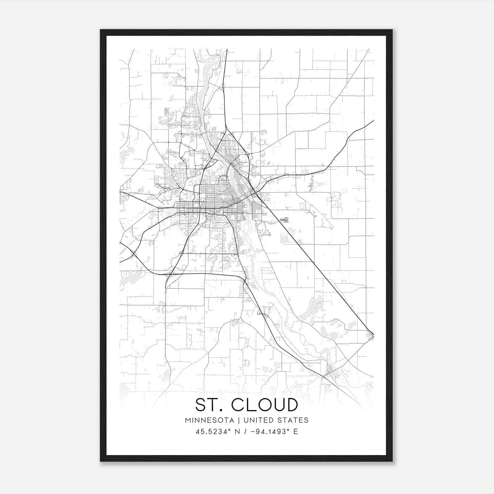 St. Cloud Minnesota Map Poster, Modern Home Decor Wall Art Print