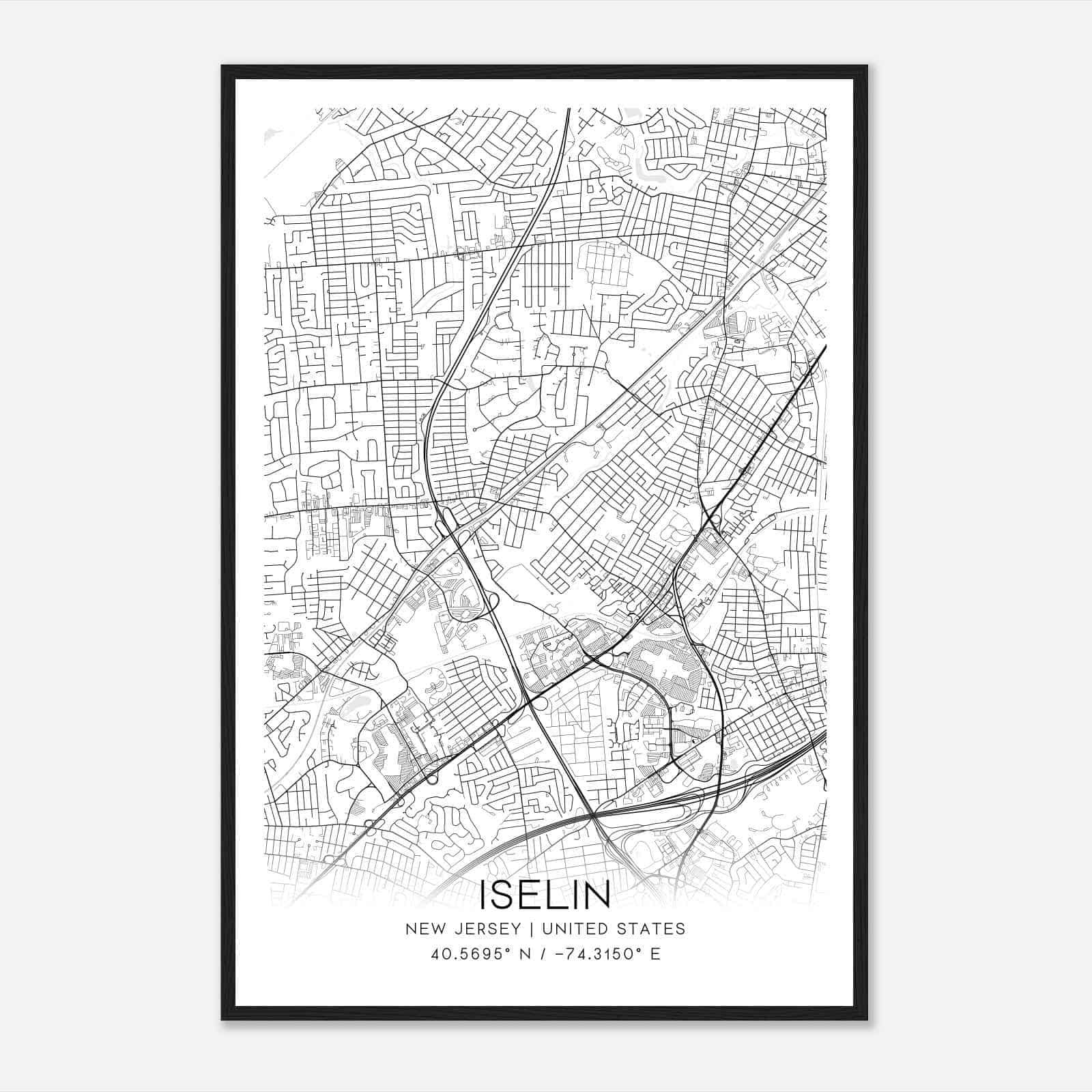 Iselin New Jersey Map Poster, Modern Home Decor Wall Art Print Custom