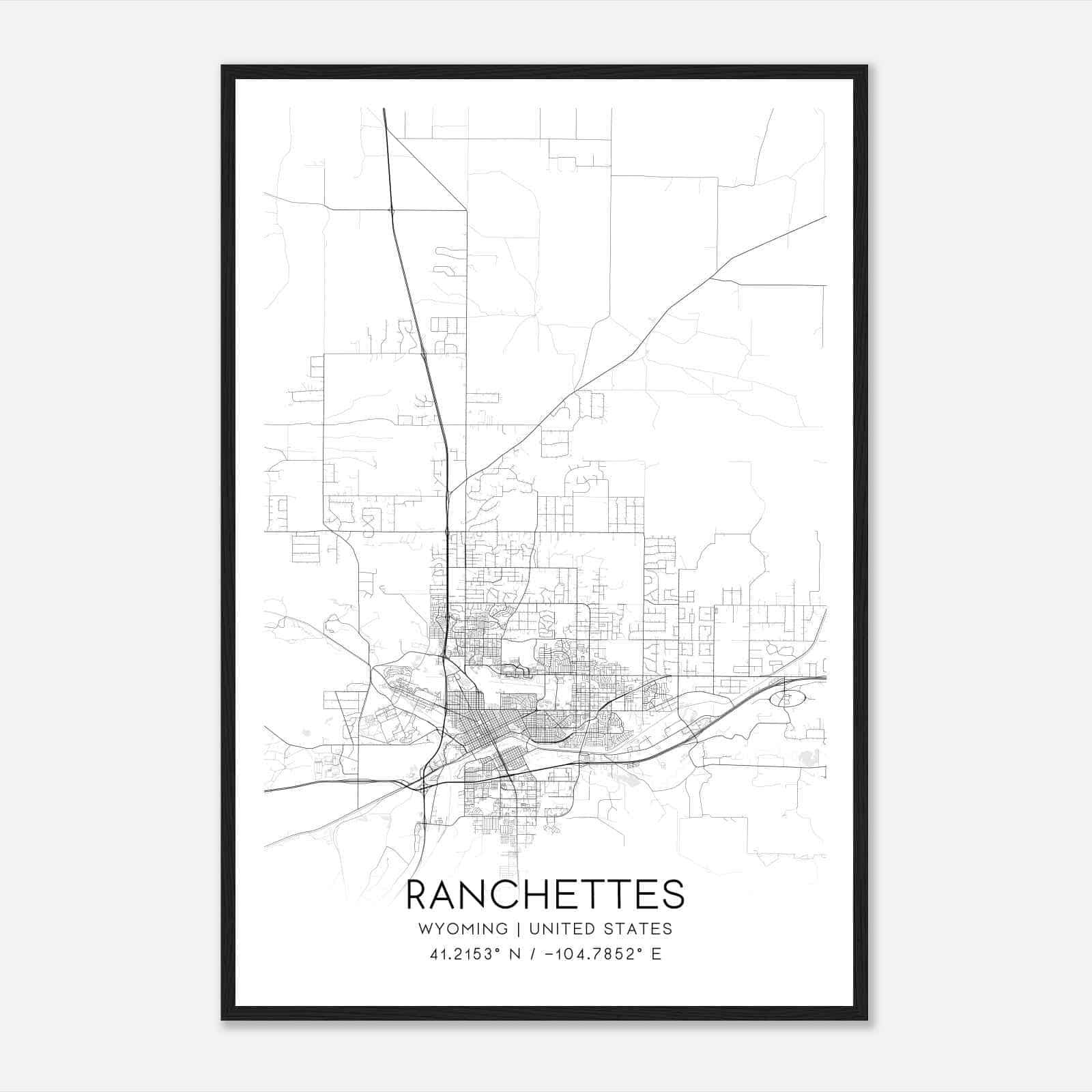 Ranchettes Wyoming Map Poster, Modern Home Decor Wall Art Print