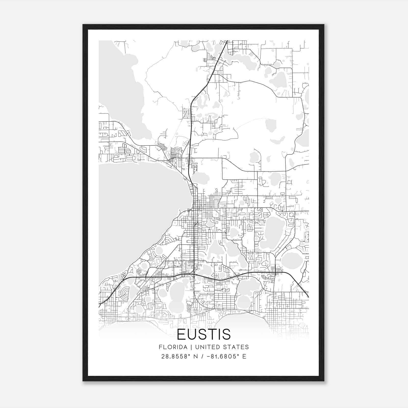 Eustis Florida Map Poster, Modern Home Decor Wall Art Print