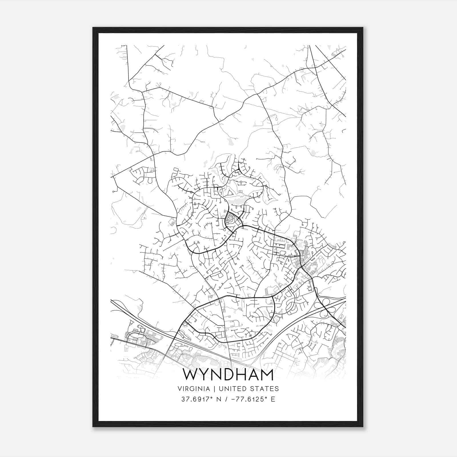 Wyndham Virginia Map Poster, Modern Home Decor Wall Art Print