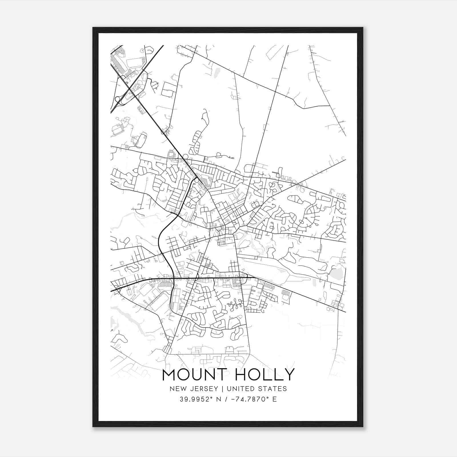 Mount Holly New Jersey Map Poster, Modern Home Decor Wall Art Print