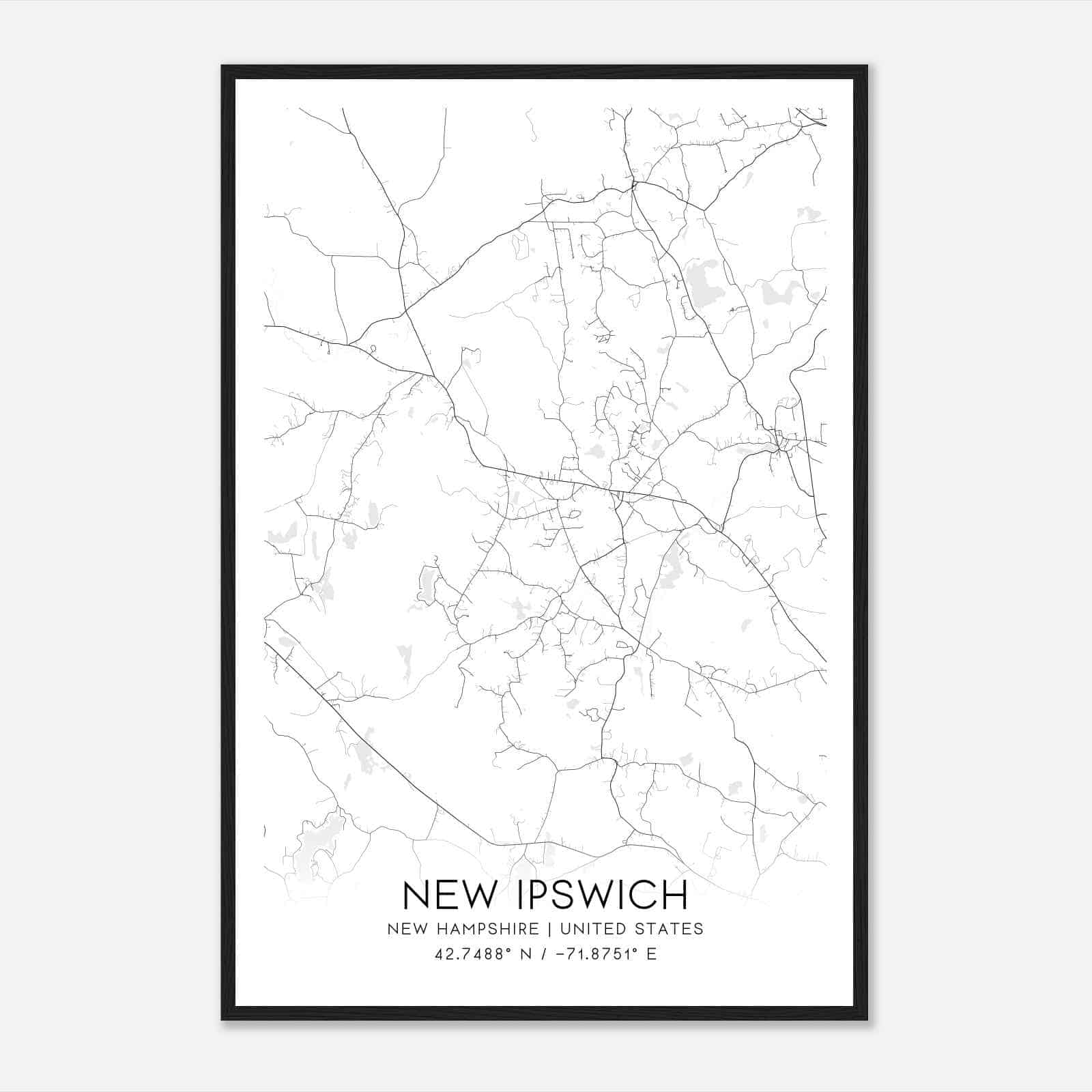 New Ipswich New Hampshire Map Poster, Modern Home Decor Wall Art Print