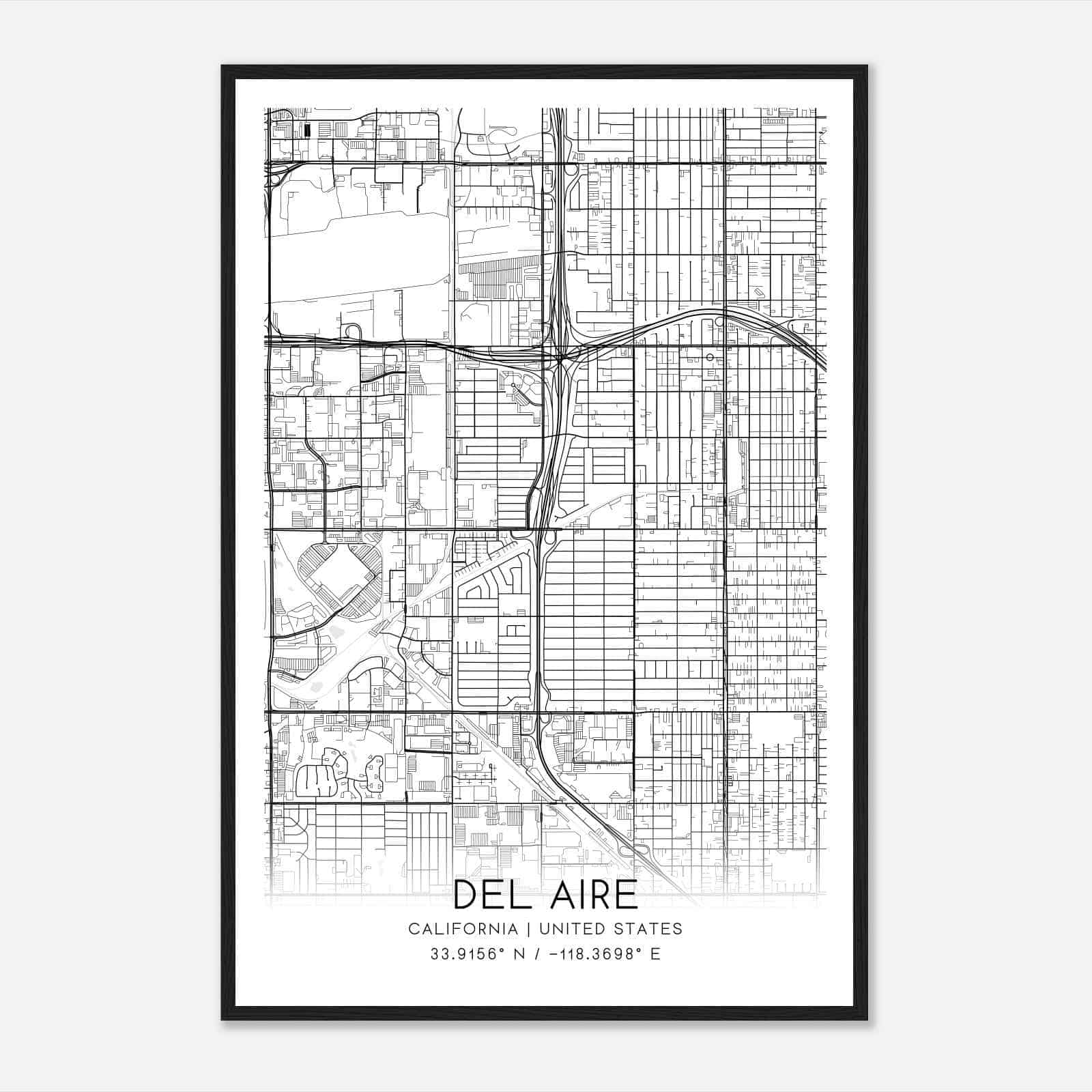 Del Aire California Map Poster, Modern Home Decor Wall Art Print