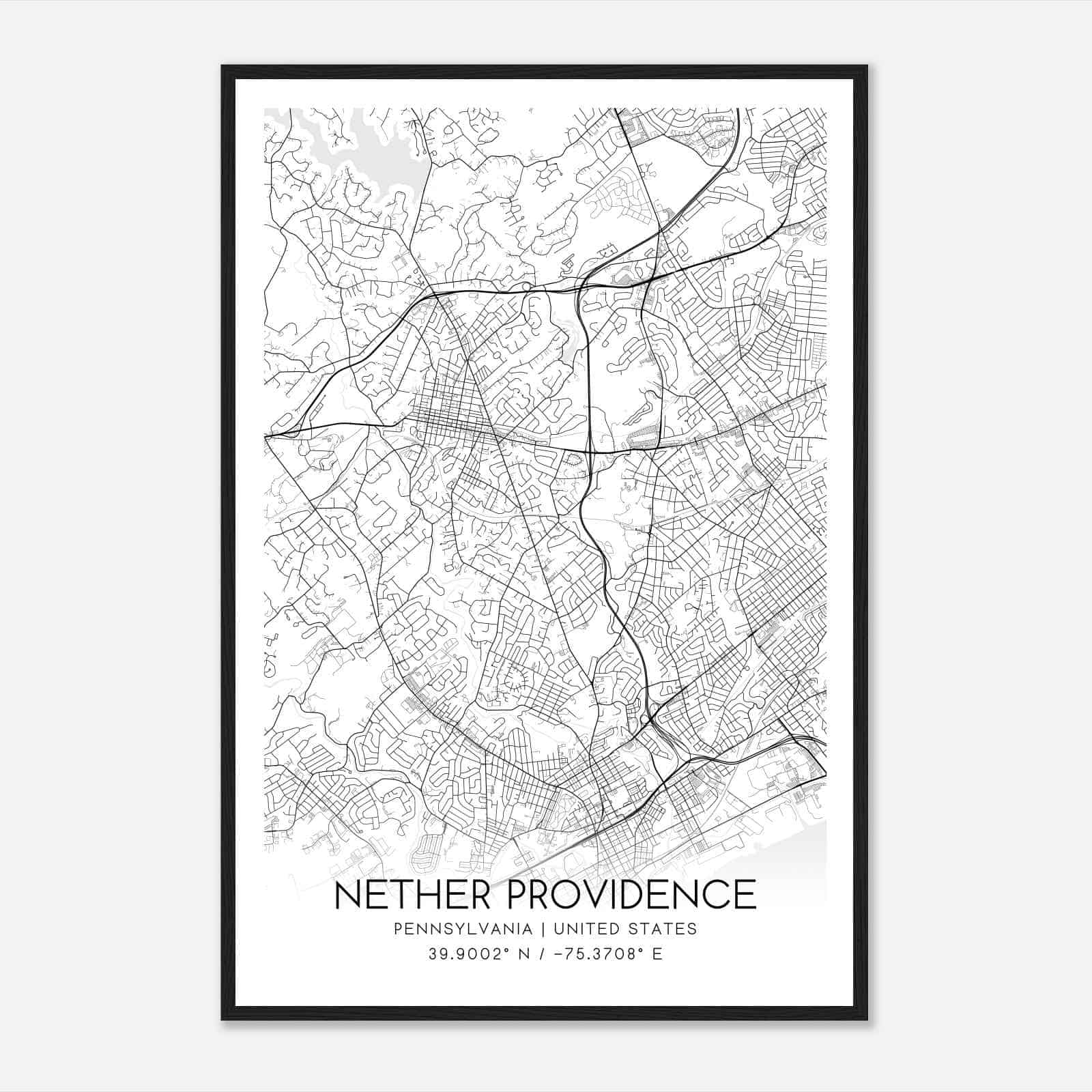 Nether Providence Pennsylvania Map Poster, Modern Home Decor Wall Art Print