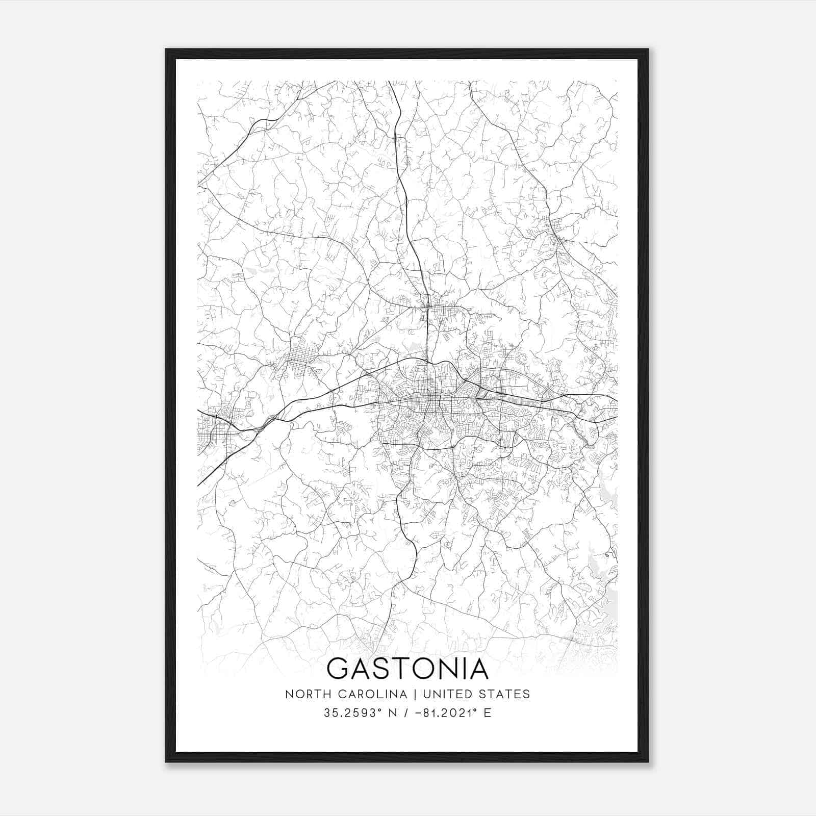 Gastonia North Carolina Map Poster, Modern Home Decor Wall Art Print