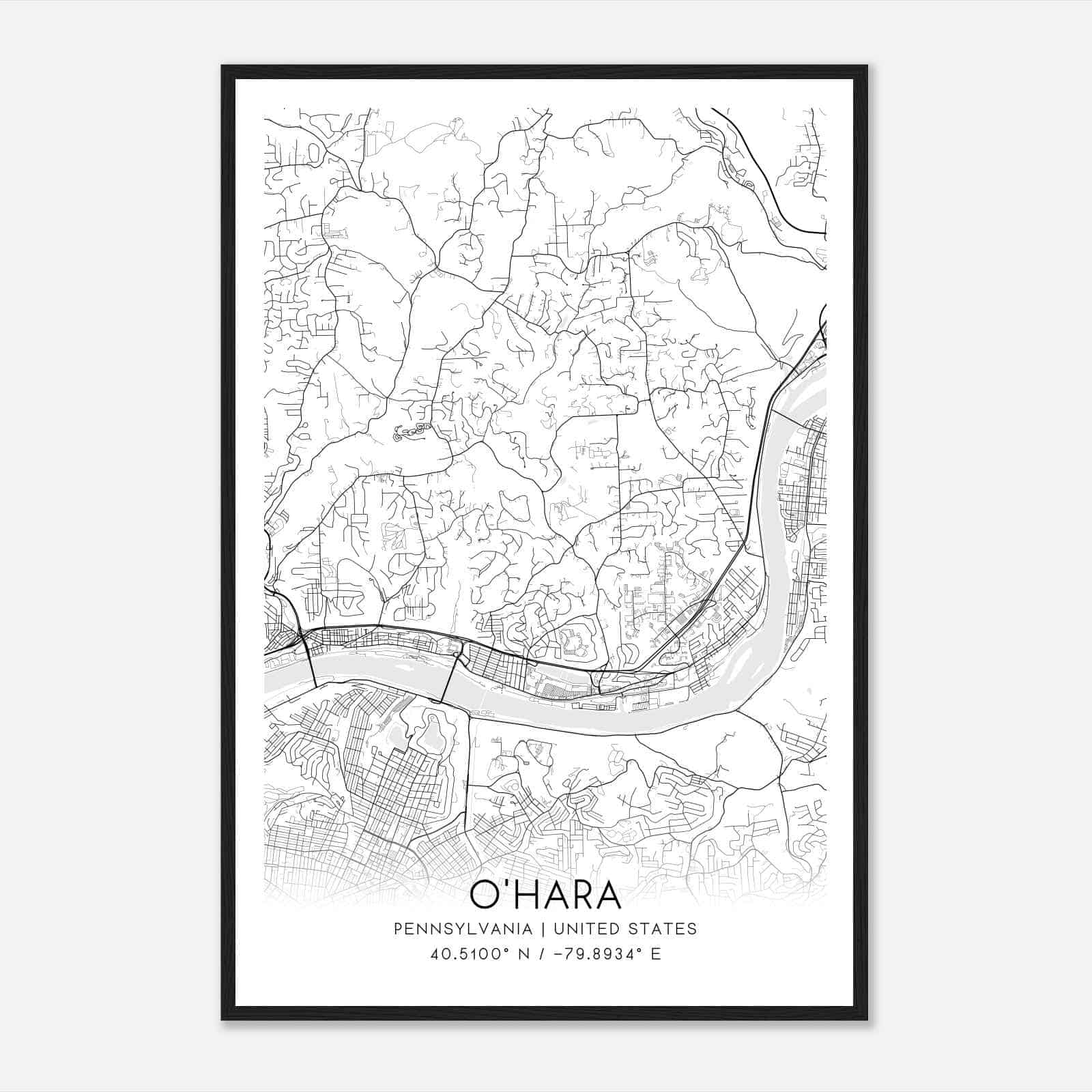 O’Hara Pennsylvania Map Poster, Modern Home Decor Wall Art Print