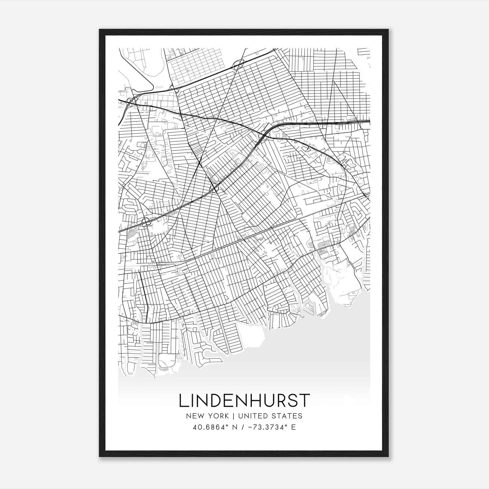 Lindenhurst New York Map Poster, Modern Home Decor Wall Art Print