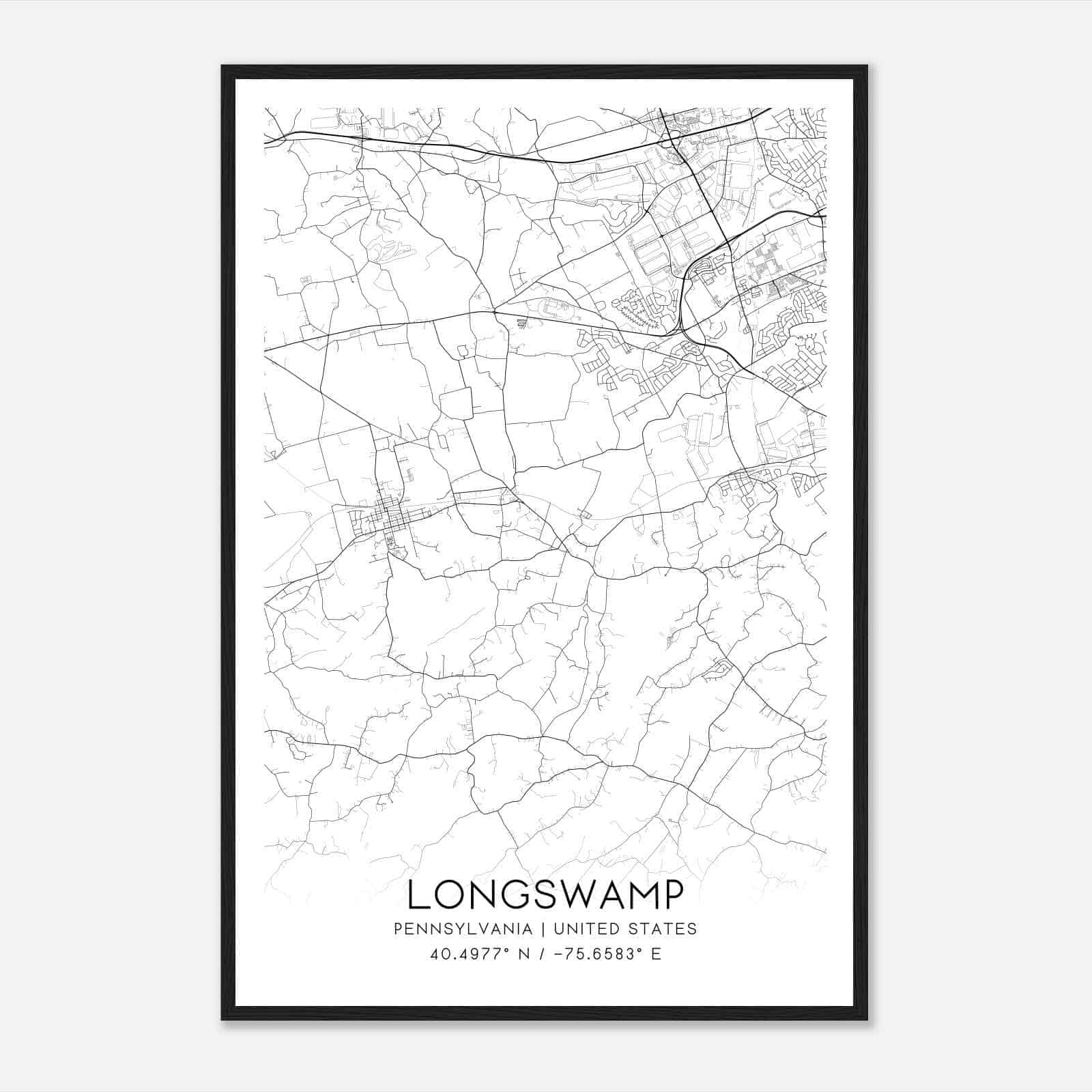 Longswamp Pennsylvania Map Poster, Modern Home Decor Wall Art Print