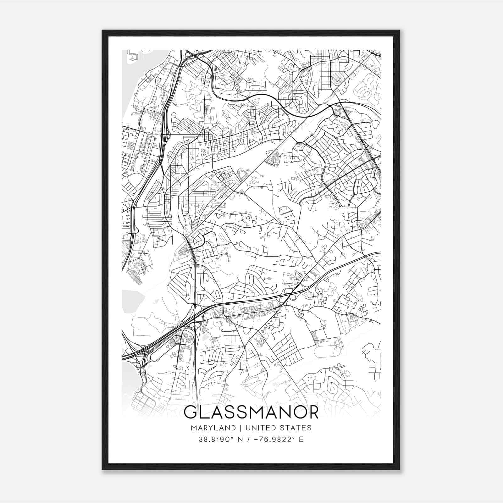 Glassmanor Maryland Map Poster, Modern Home Decor Wall Art Print
