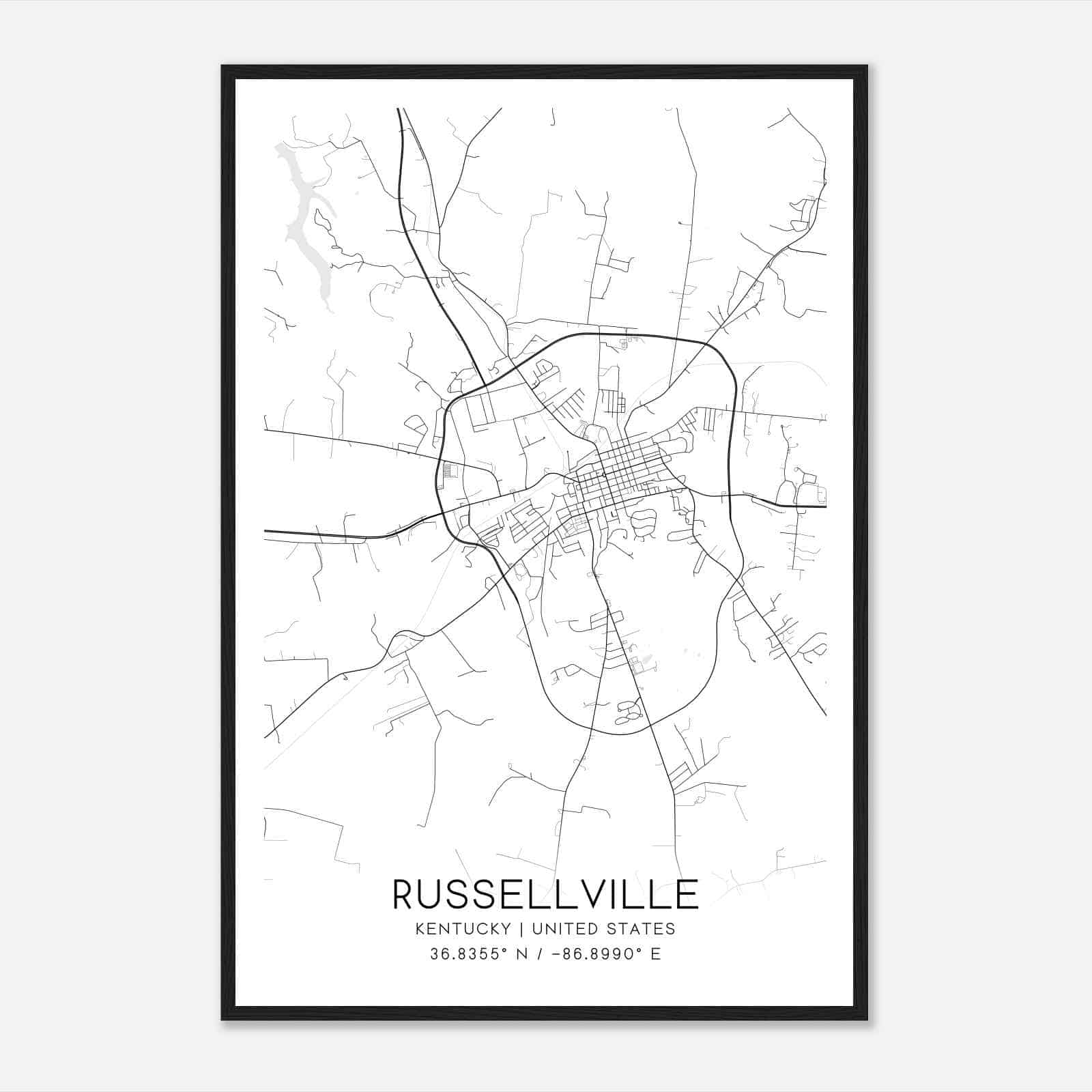Russellville Kentucky Map Poster, Modern Home Decor Wall Art Print