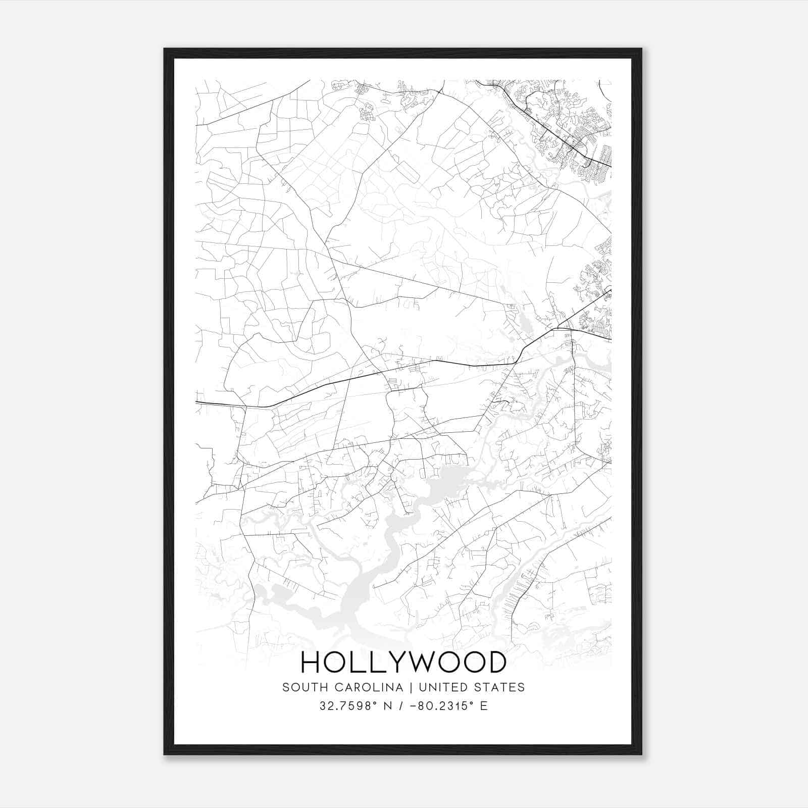 Hollywood South Carolina Map Poster, Modern Home Decor Wall Art Print