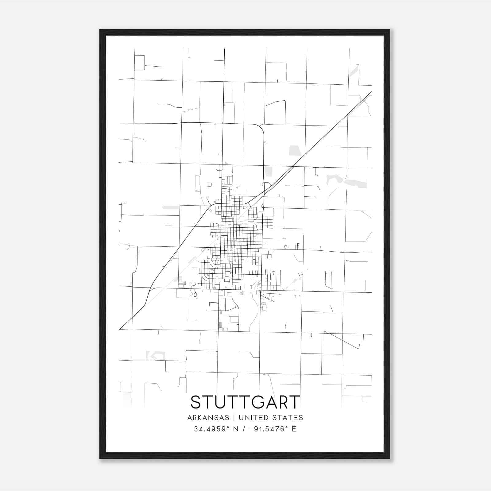 Stuttgart Arkansas Map Poster, Modern Home Decor Wall Art Print