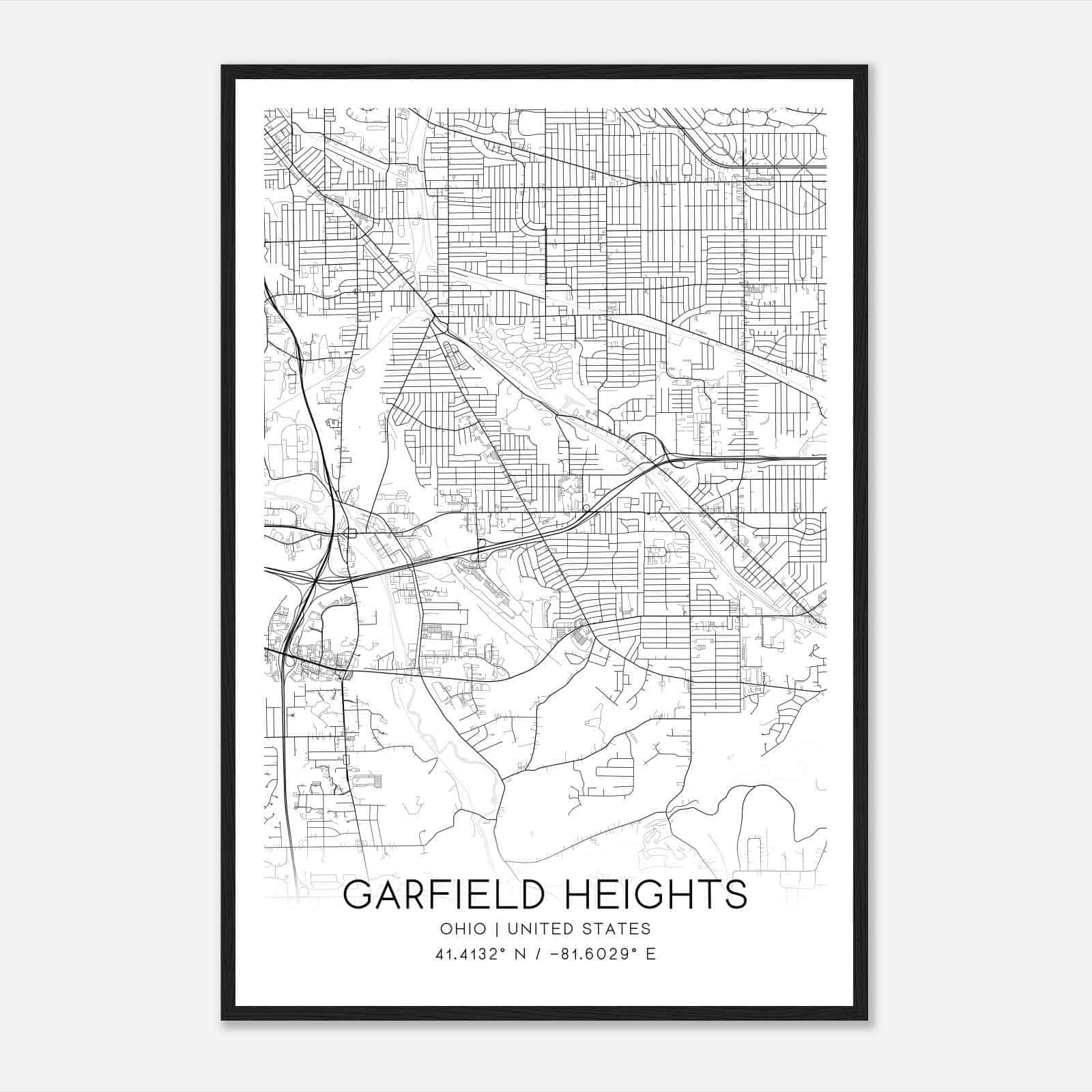 Garfield Heights Ohio Map Poster, Modern Home Decor Wall Art Print