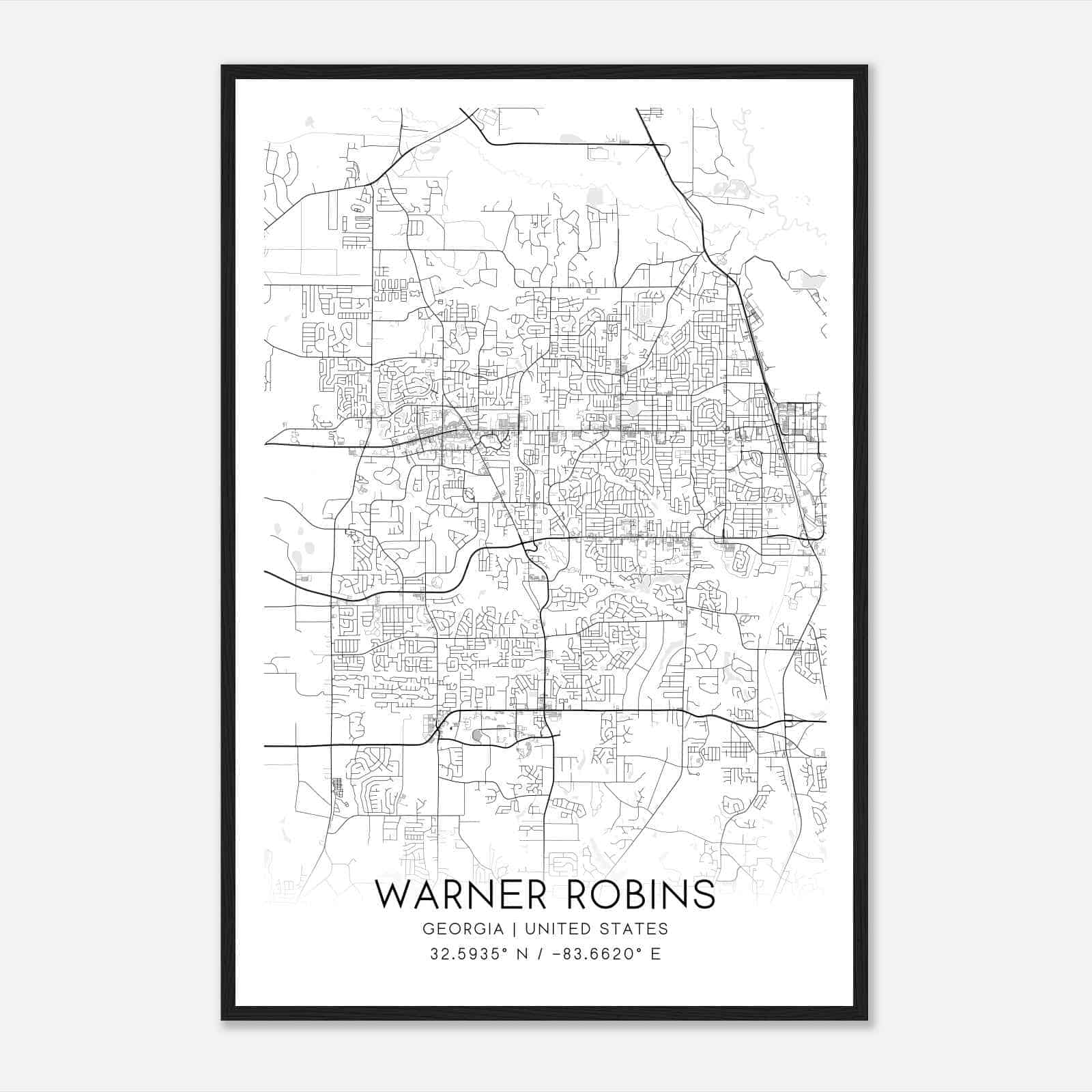 Warner Robins Georgia Map Poster, Modern Home Decor Wall Art Print