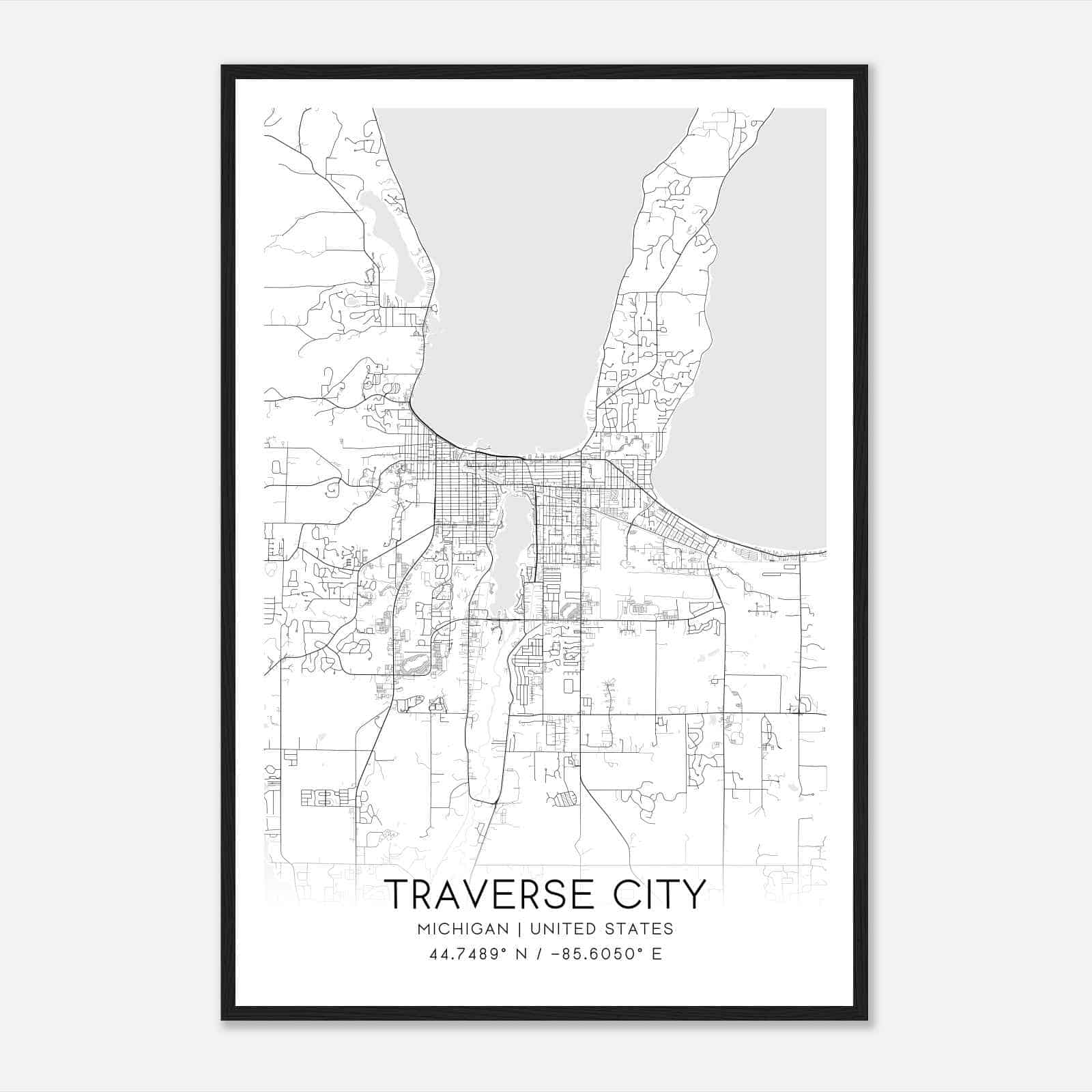 Traverse City Michigan Map Poster, Modern Home Decor Wall Art Print