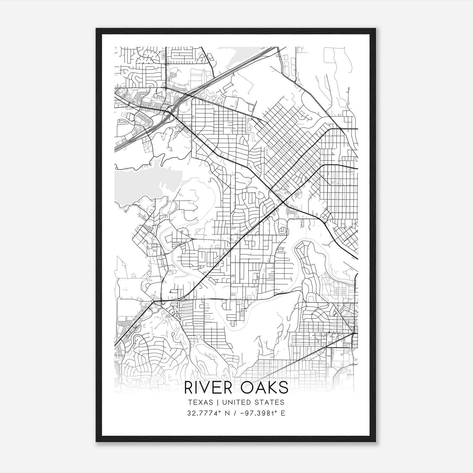 River Oaks Texas Map Poster, Modern Home Decor Wall Art Print River Oaks Texas Map Poster, Modern Home Decor Wall Art Print