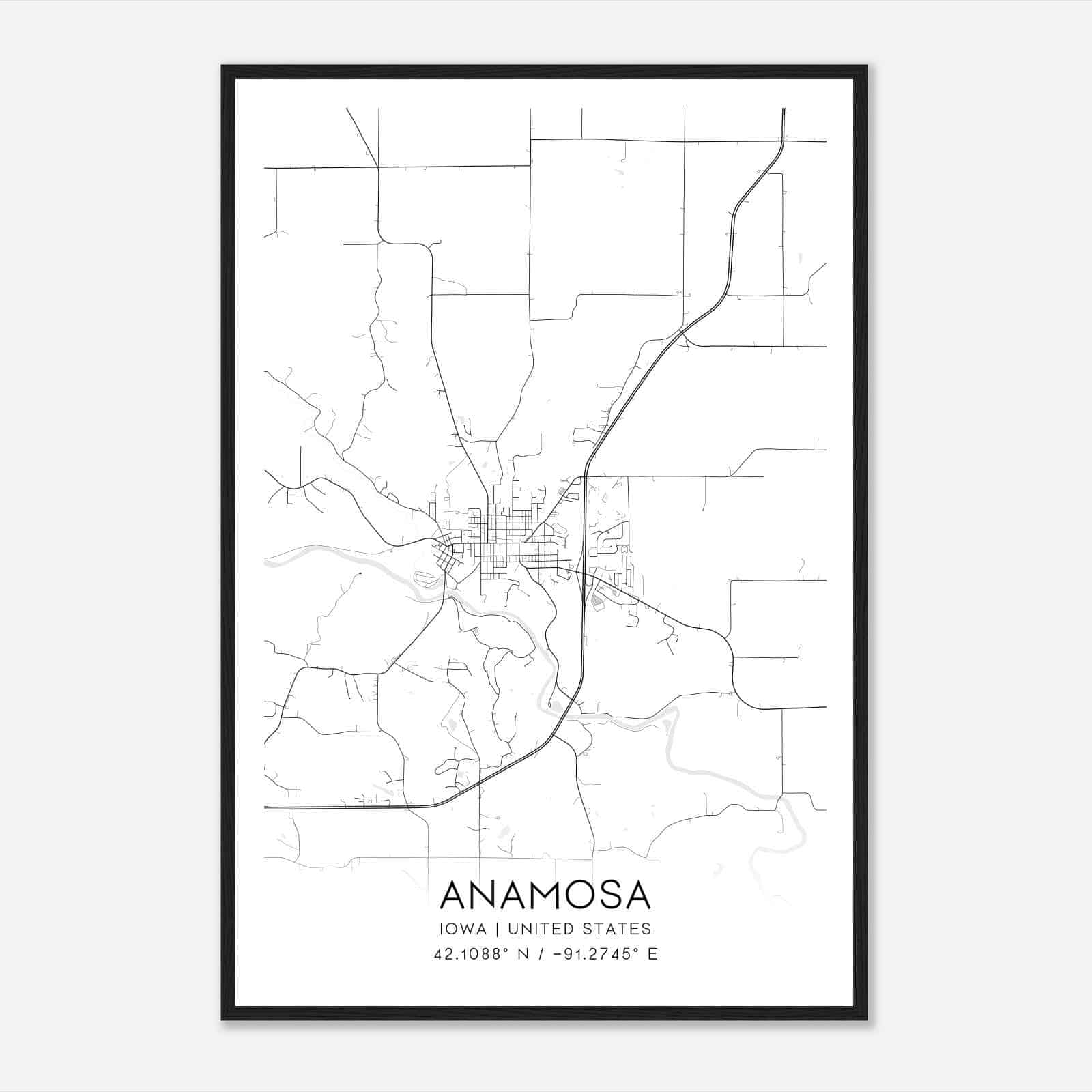 Anamosa Iowa Map Poster, Modern Home Decor Wall Art Print