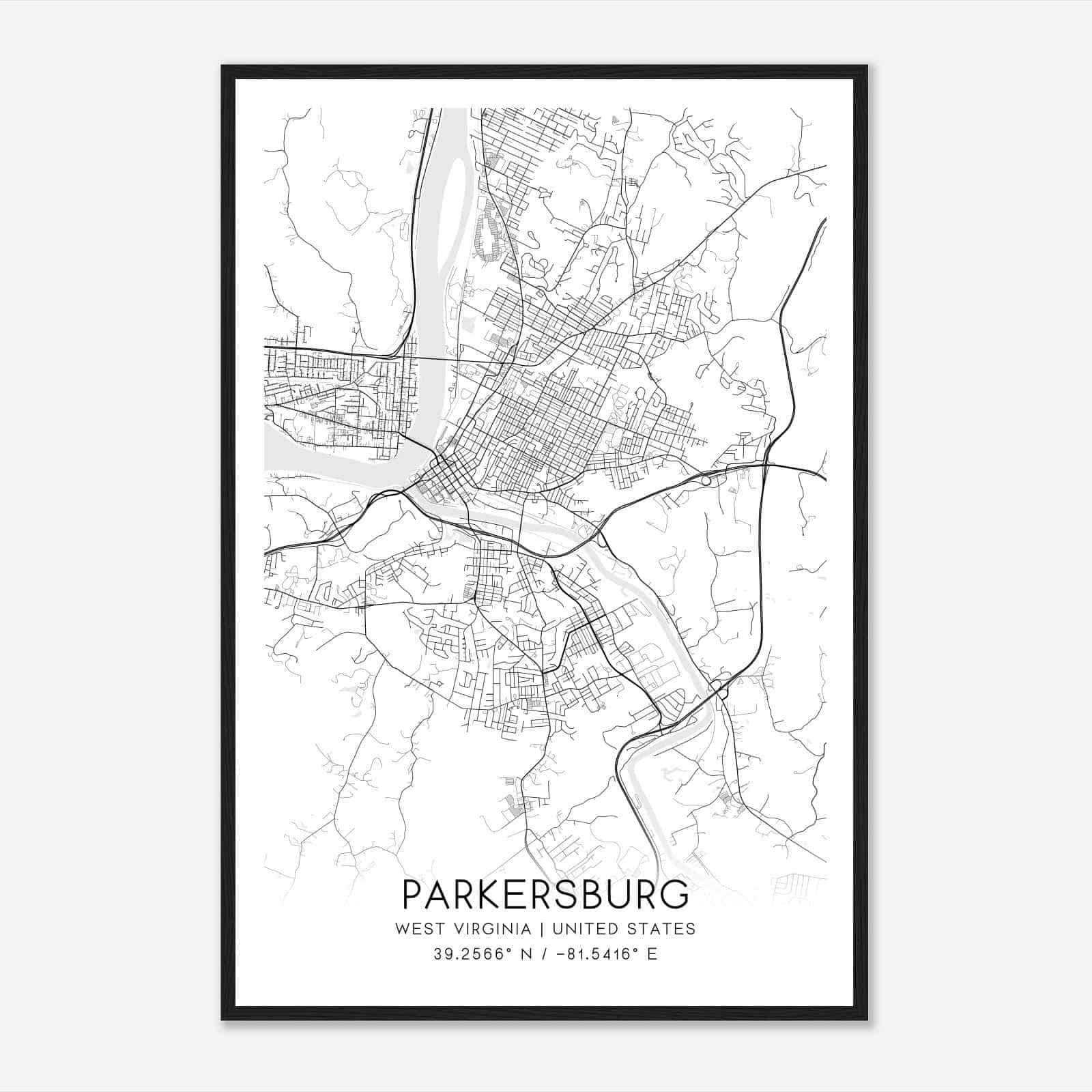 Parkersburg West Virginia Map Poster, Modern Home Decor Wall Art Print