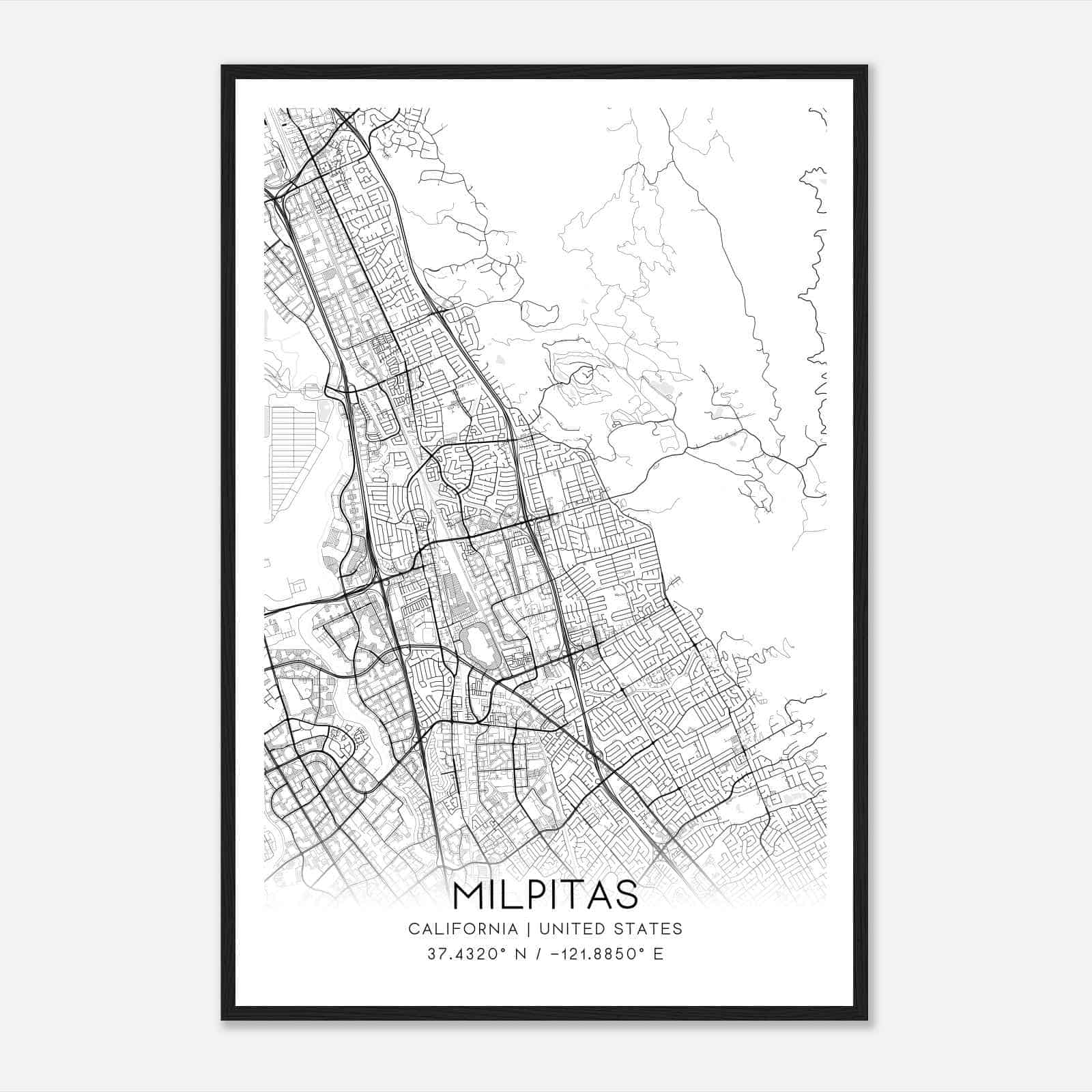 Milpitas California Map Poster, Modern Home Decor Wall Art Print Milpitas California Map Poster, Modern Home Decor Wall Art Print