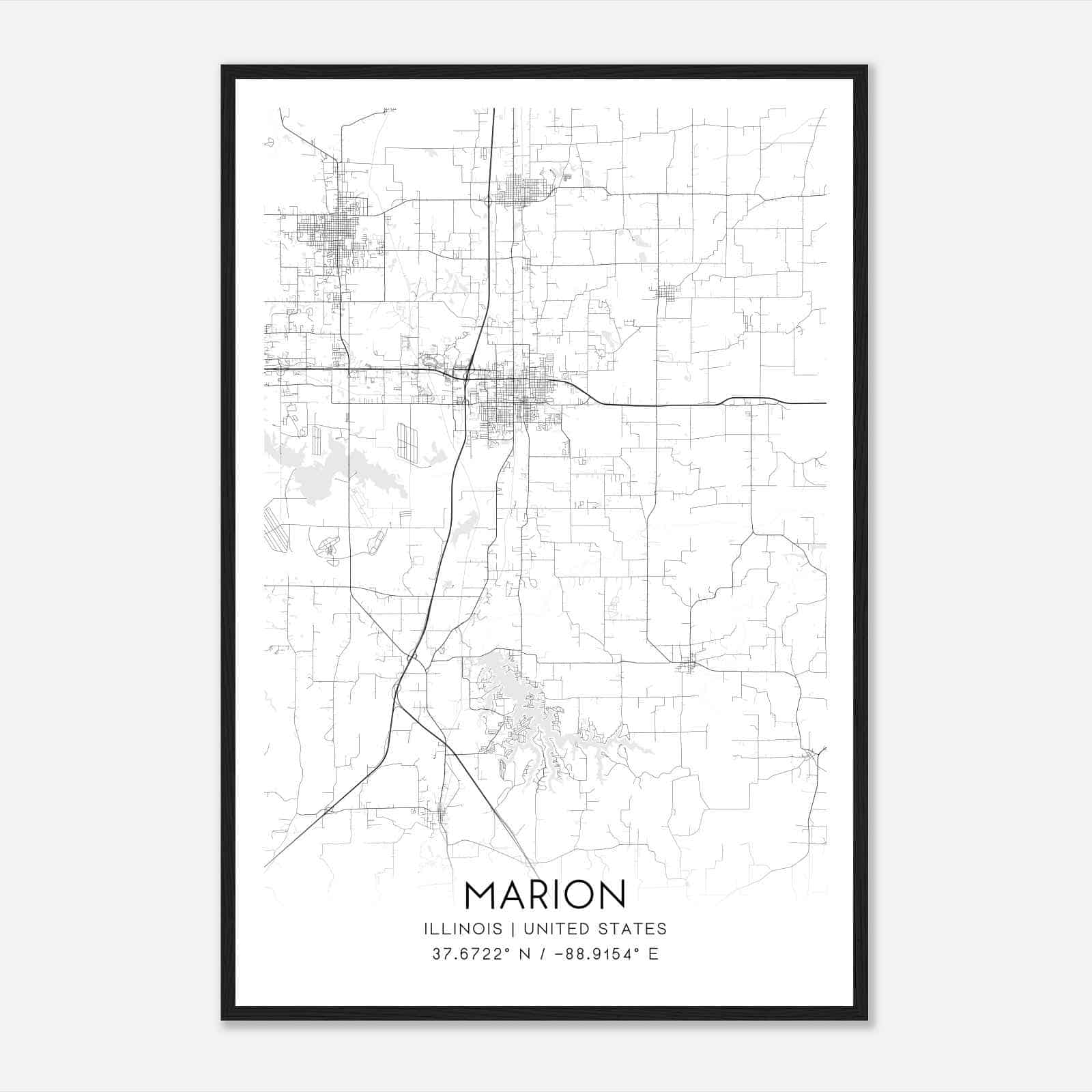 Marion Illinois Map Poster, Modern Home Decor Wall Art Print