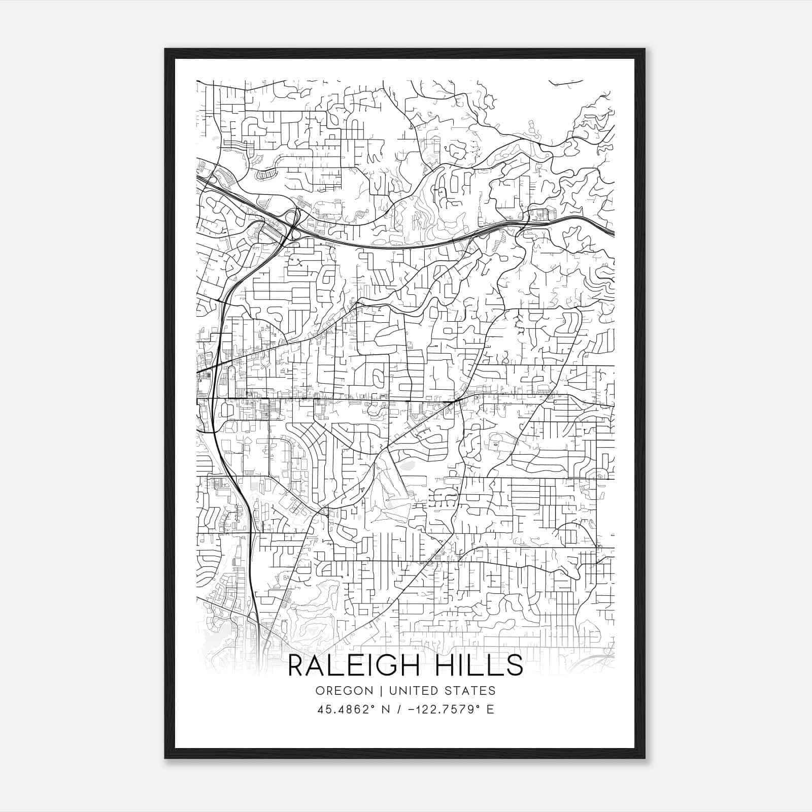 Raleigh Hills Oregon Map Poster, Modern Home Decor Wall Art Print