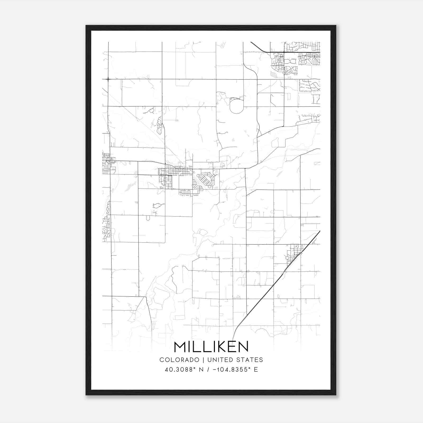 Milliken Colorado Map Poster, Modern Home Decor Wall Art Print