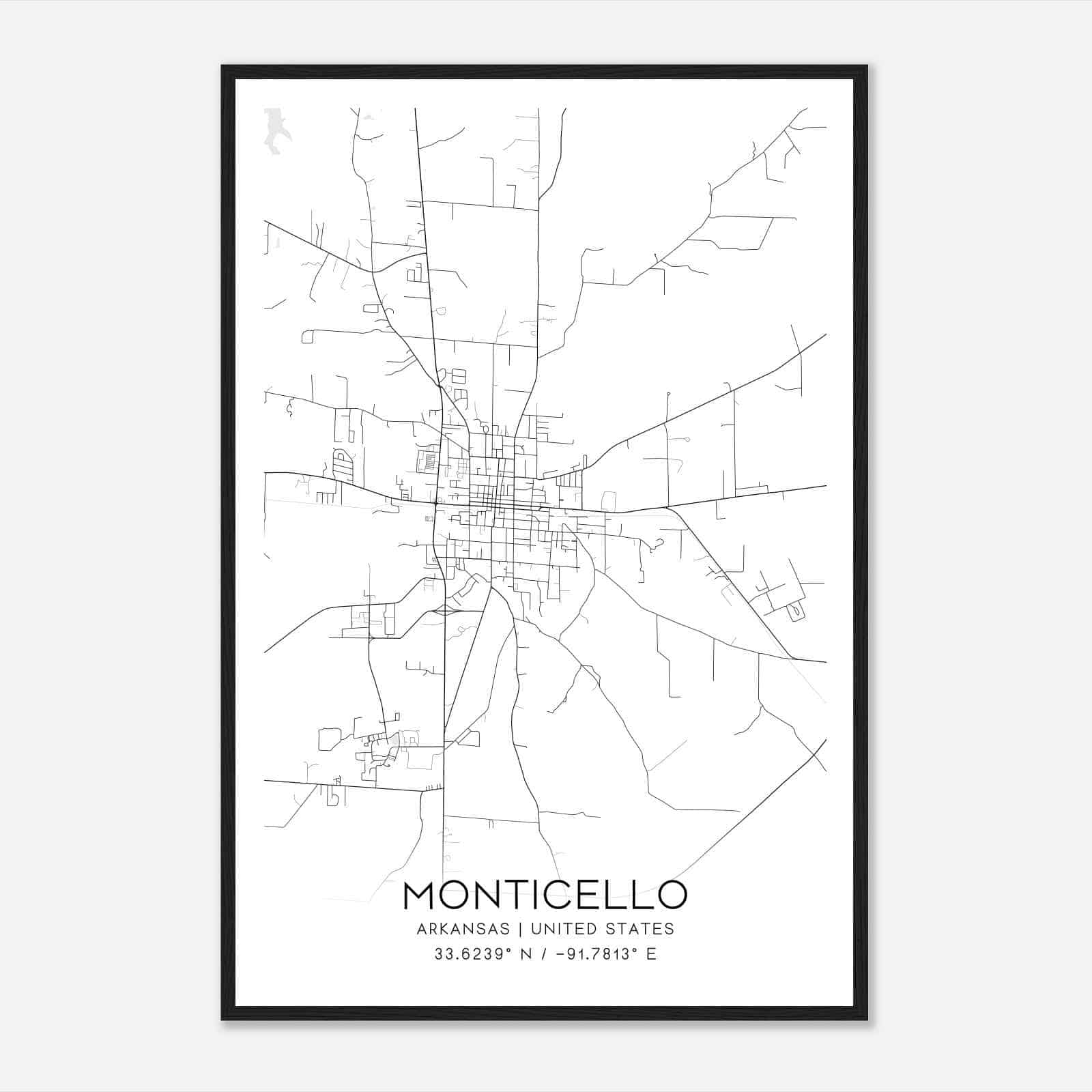 Monticello Arkansas Map Poster, Modern Home Decor Wall Art Print
