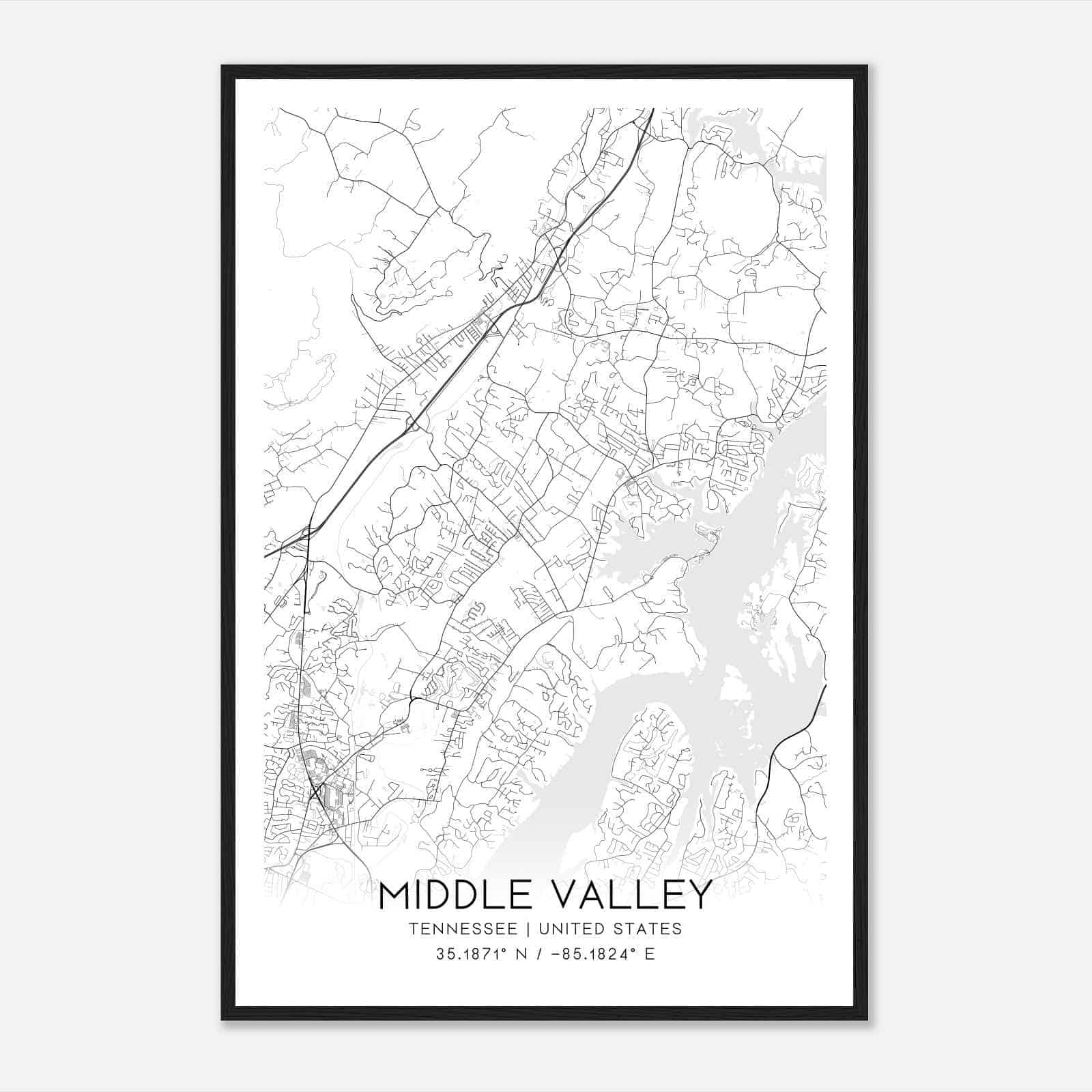Middle Valley Tennessee Map Poster, Modern Home Decor Wall Art Print
