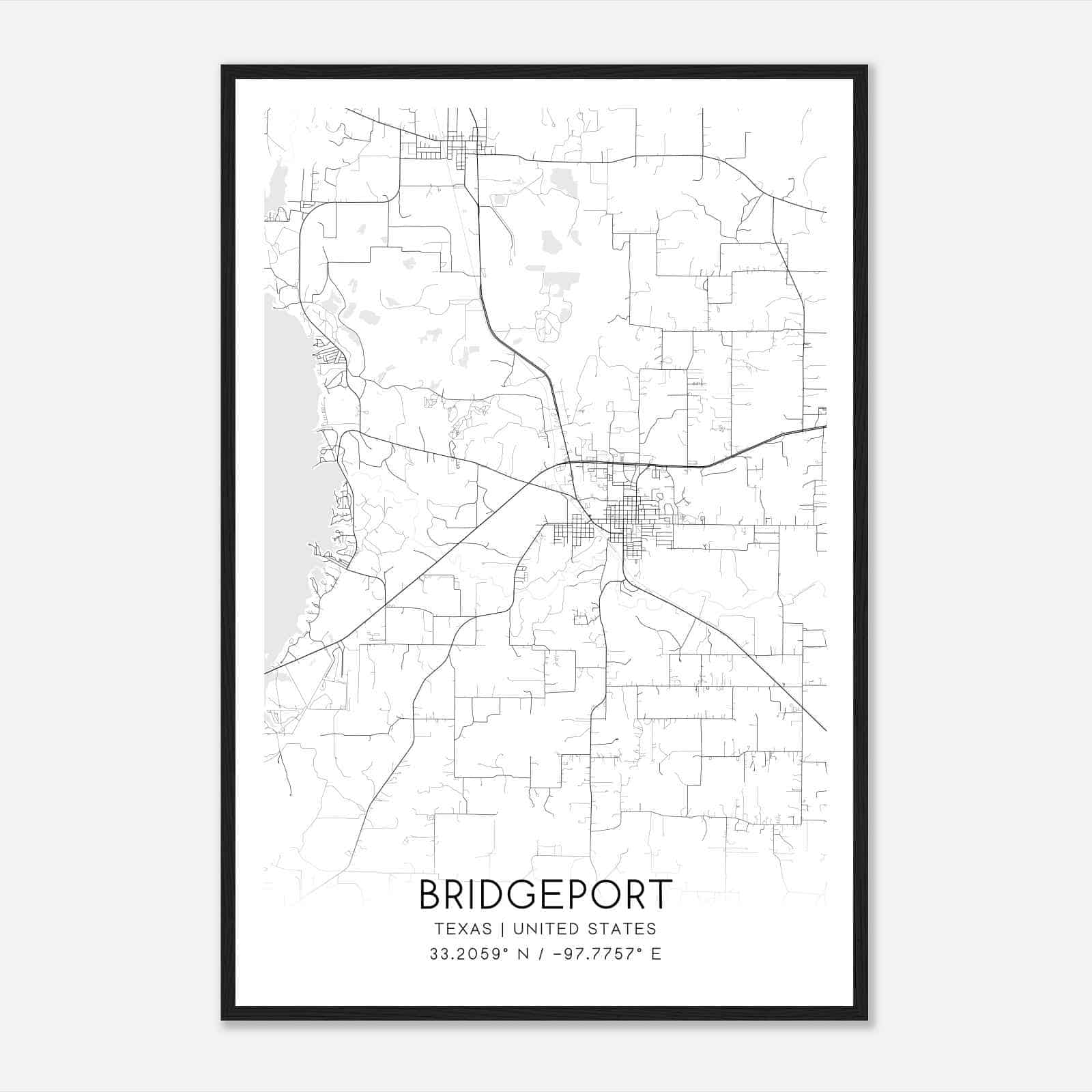 Bridgeport Texas Map Poster, Modern Home Decor Wall Art Print