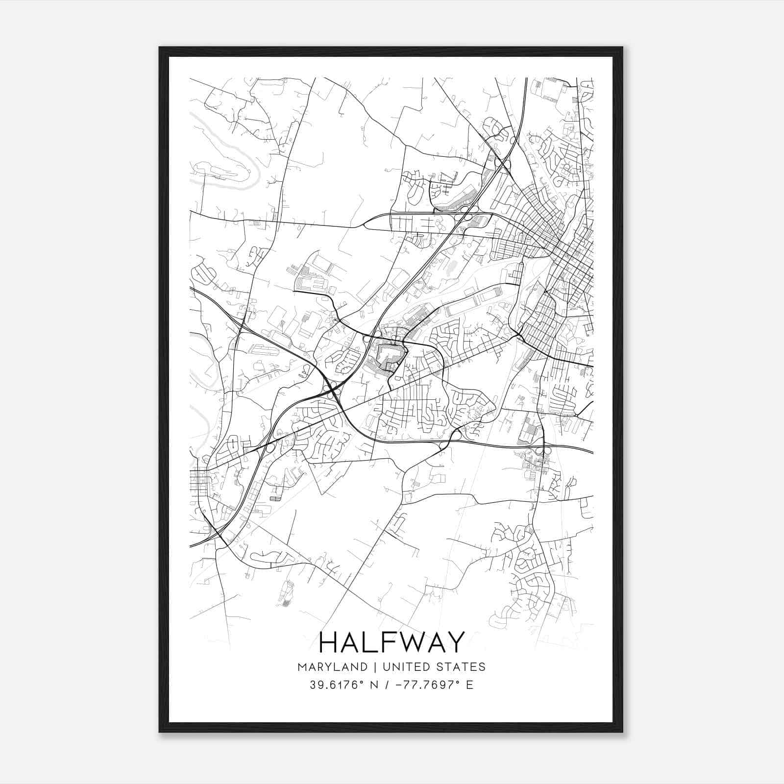 Halfway Maryland Map Poster, Modern Home Decor Wall Art Print