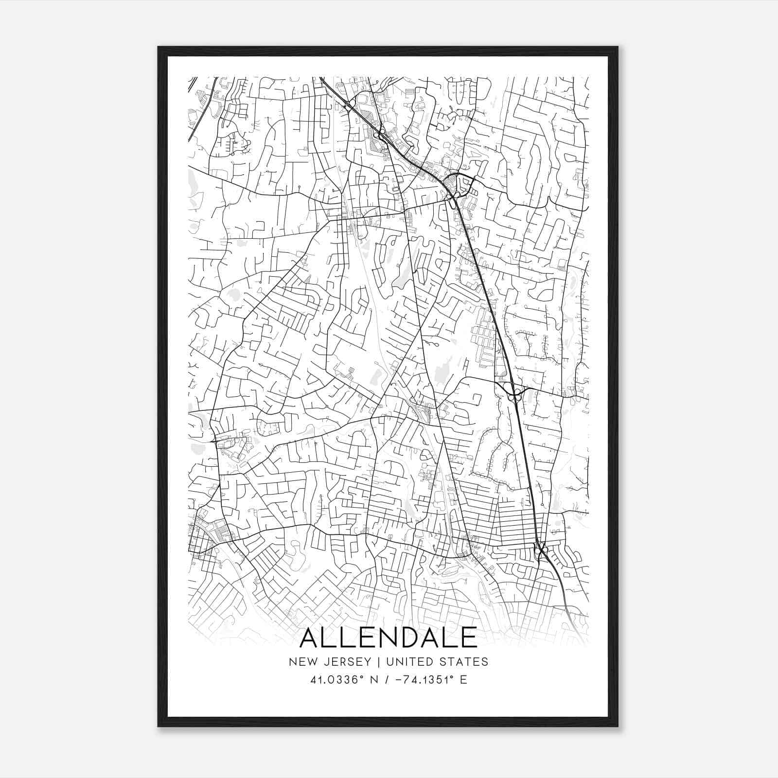 Allendale New Jersey Map Poster, Modern Home Decor Wall Art Print