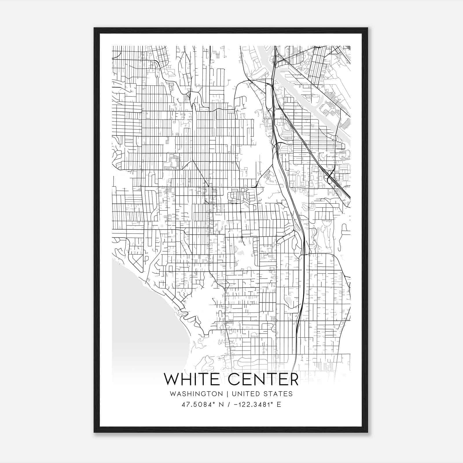 White Center Washington Map Poster, Modern Home Decor Wall Art Print