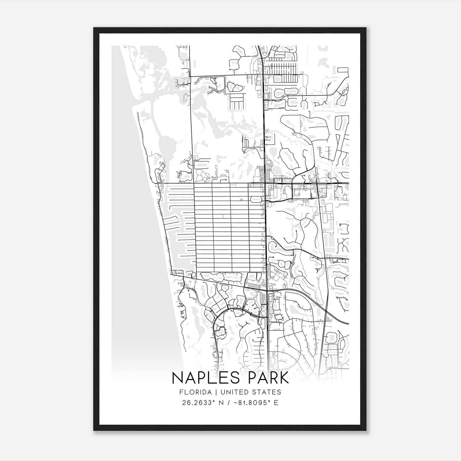 Naples Park Florida Map Poster, Modern Home Decor Wall Art Print
