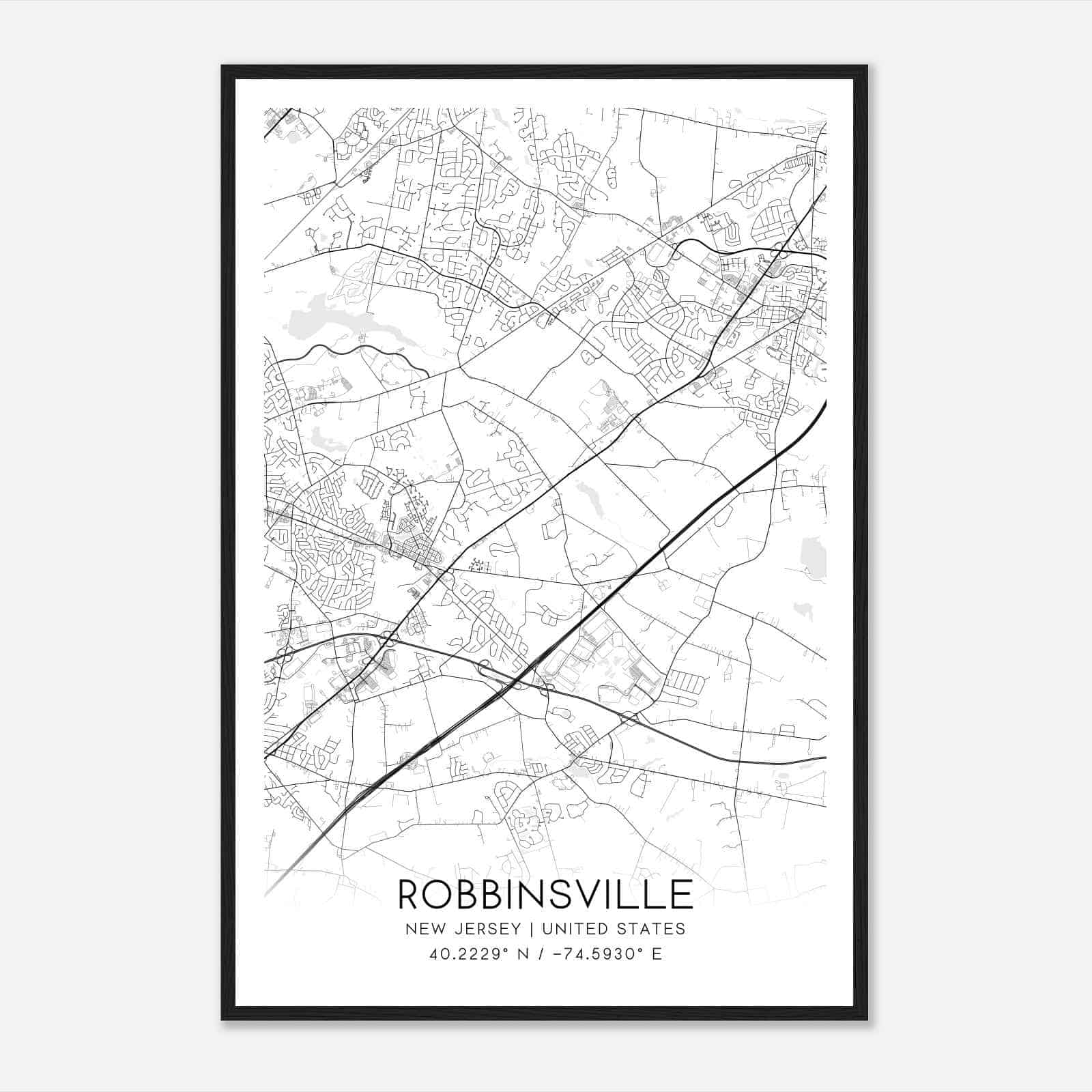 Robbinsville New Jersey Map Poster, Modern Home Decor Wall Art Print