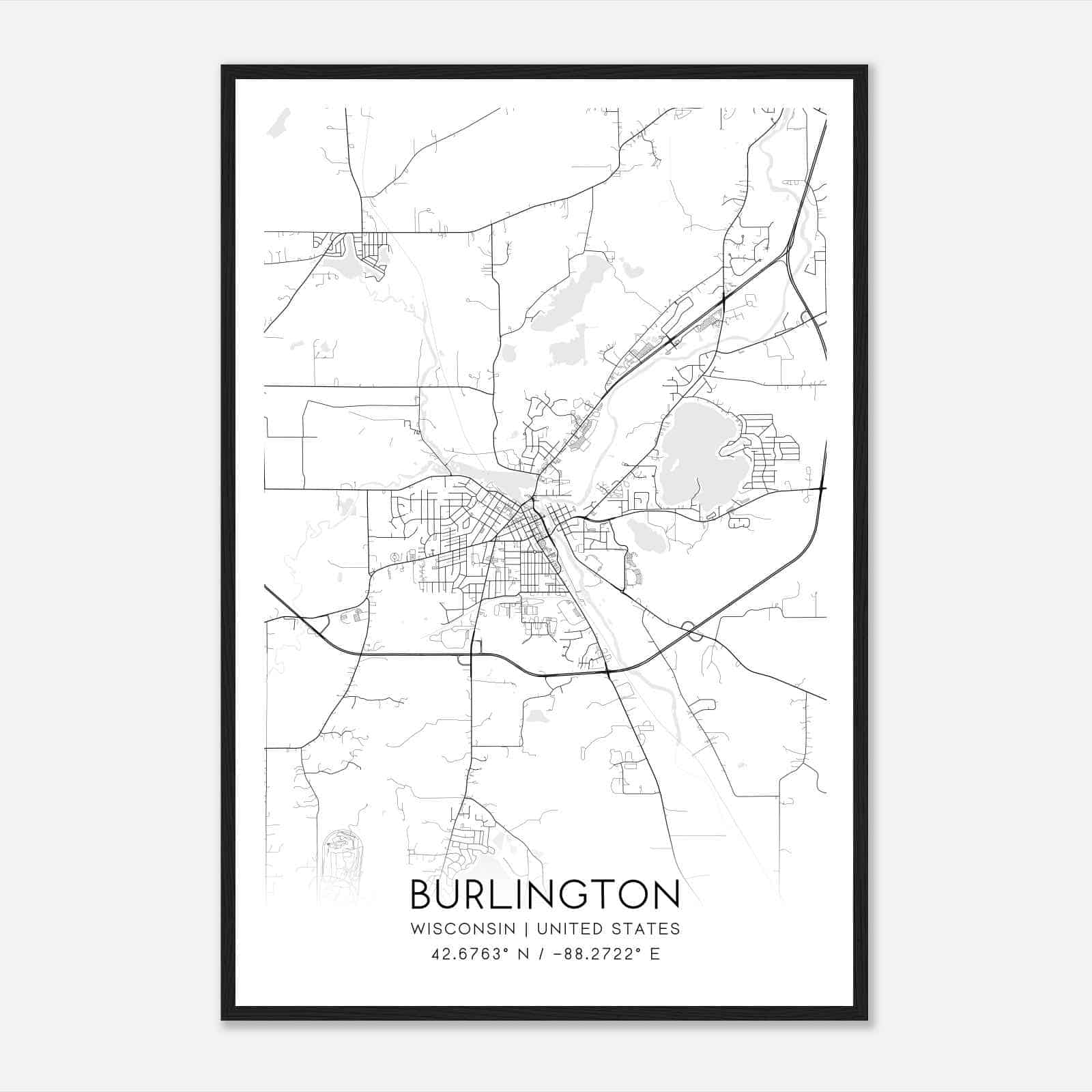 Burlington Wisconsin Map Poster, Modern Home Decor Wall Art Print