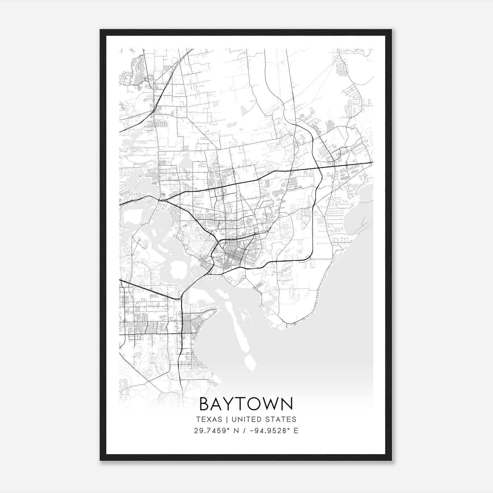 Baytown Texas Map Poster, Modern Home Decor Wall Art Print