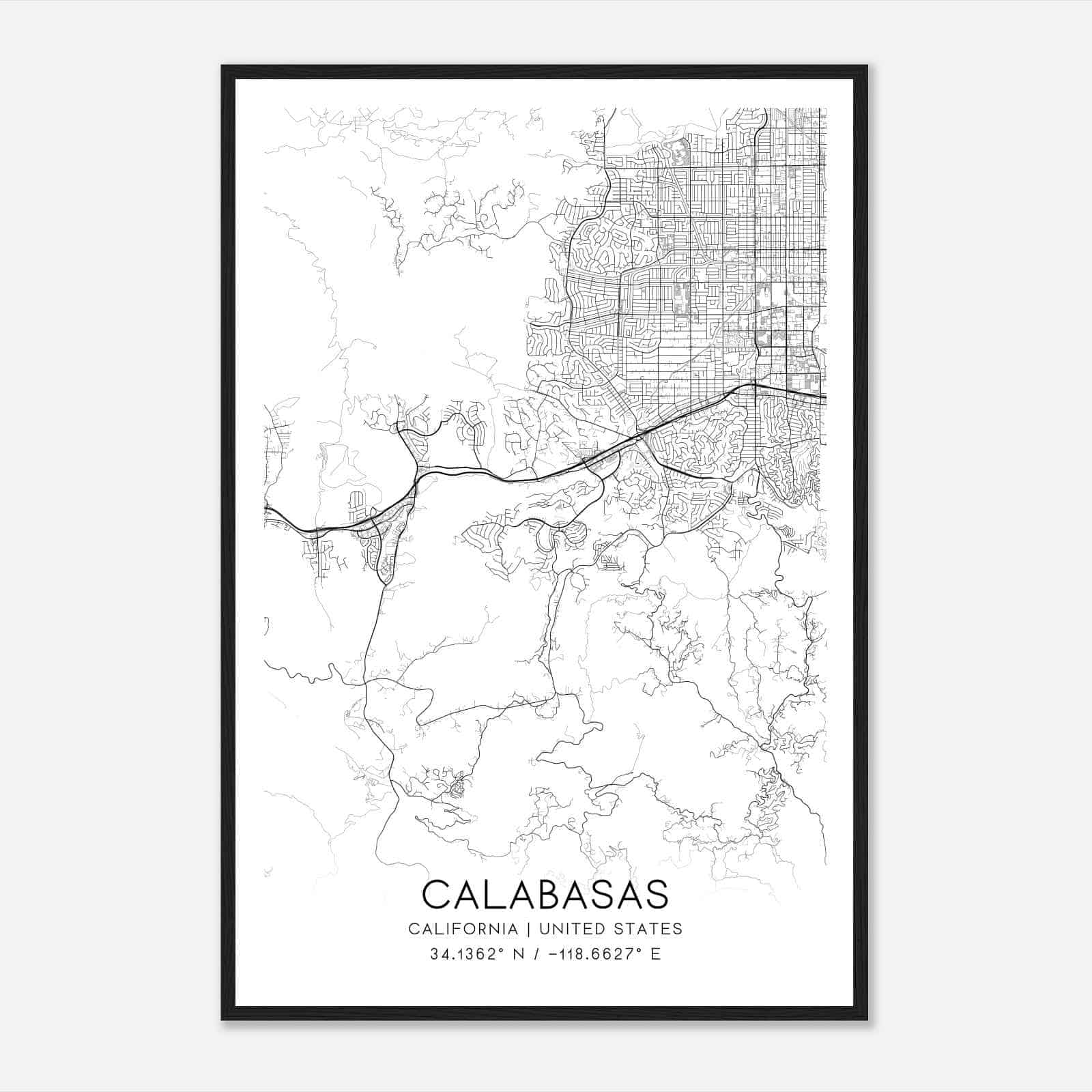 Calabasas California Map Poster, Modern Home Decor Wall Art Print