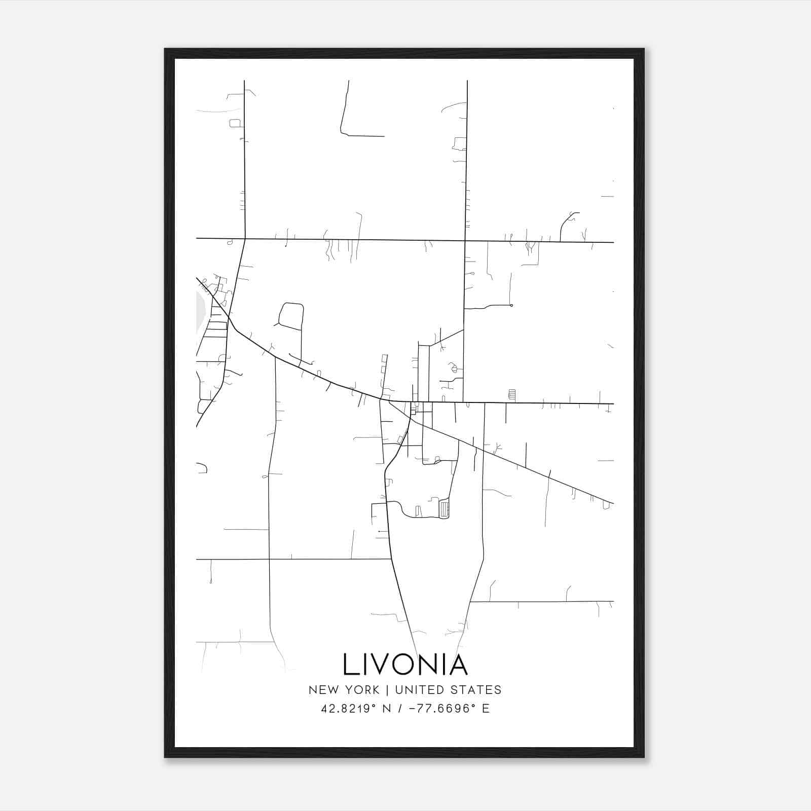 Livonia New York Map Poster, Modern Home Decor Wall Art Print