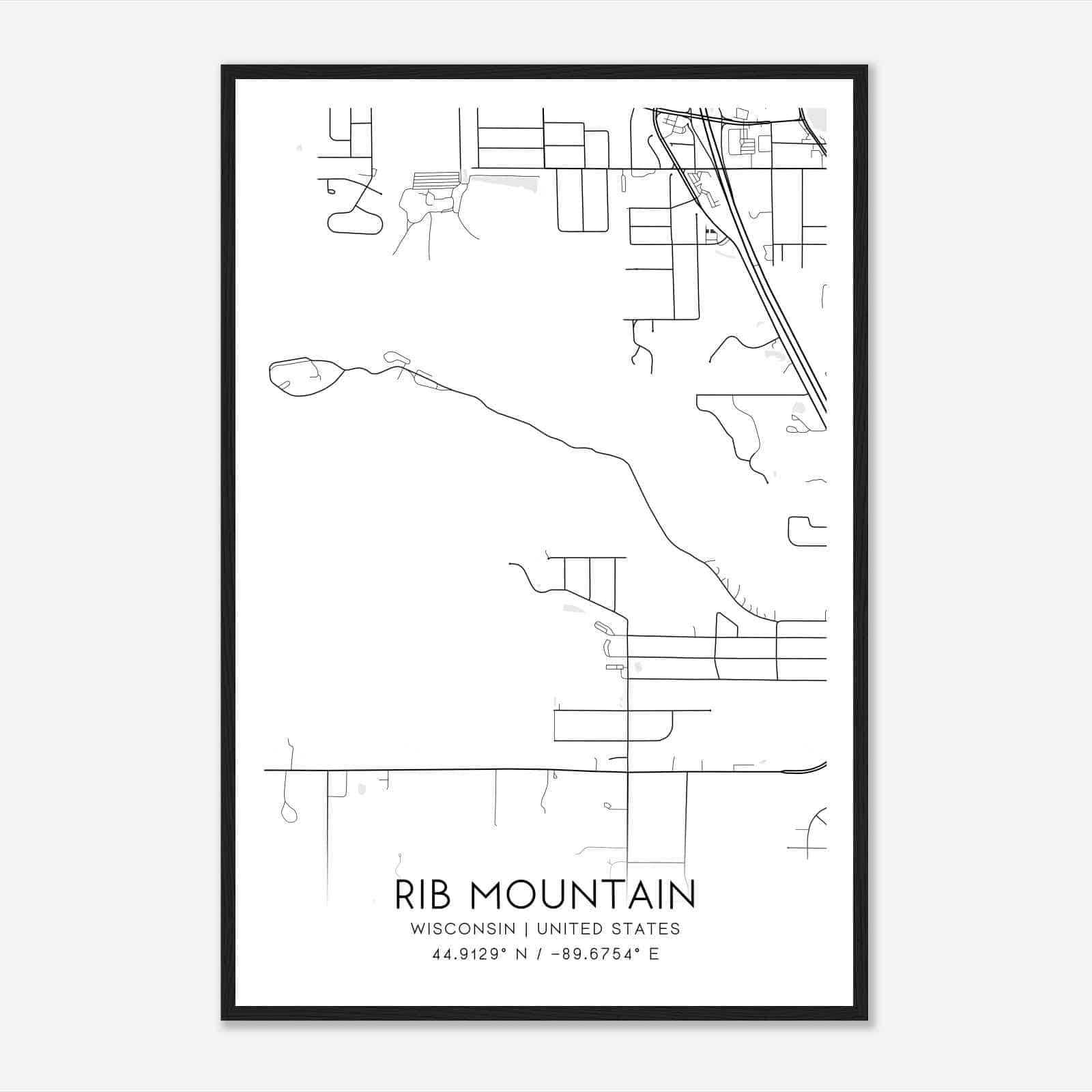 Rib Mountain Wisconsin Map Poster, Modern Home Decor Wall Art Print