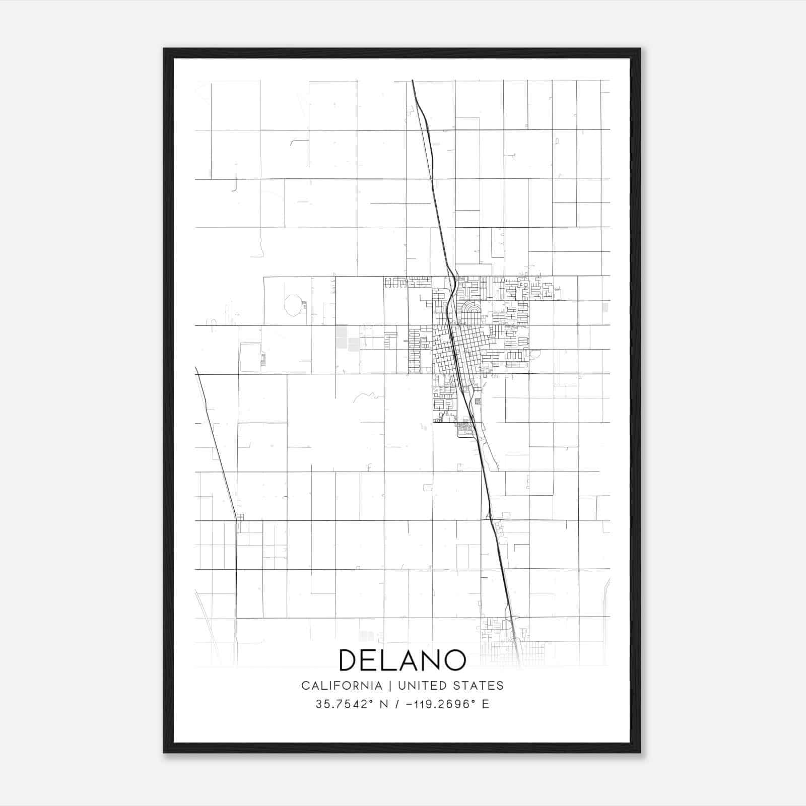 Delano California Map Poster, Modern Home Decor Wall Art Print