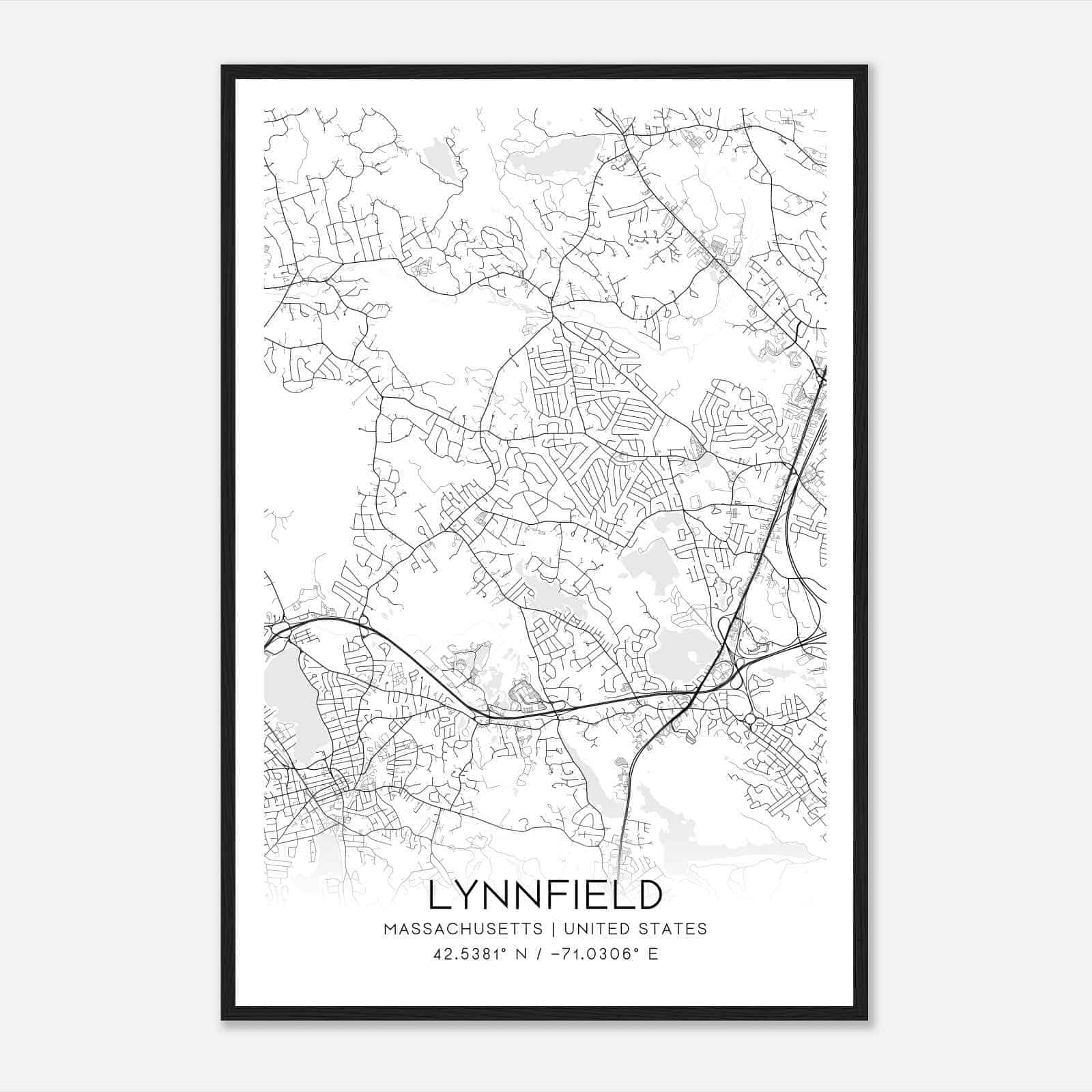 Lynnfield Massachusetts Map Poster, Modern Home Decor Wall Art Print