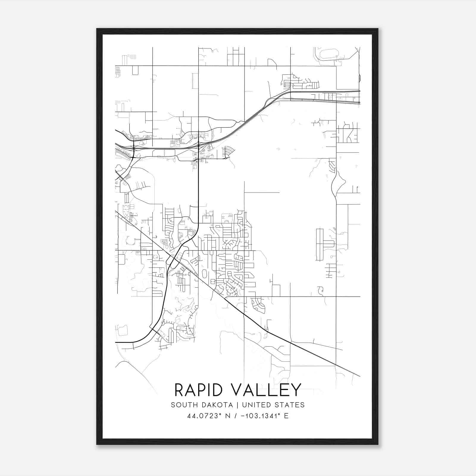 Rapid Valley South Dakota Map Poster, Modern Home Decor Wall Art Print