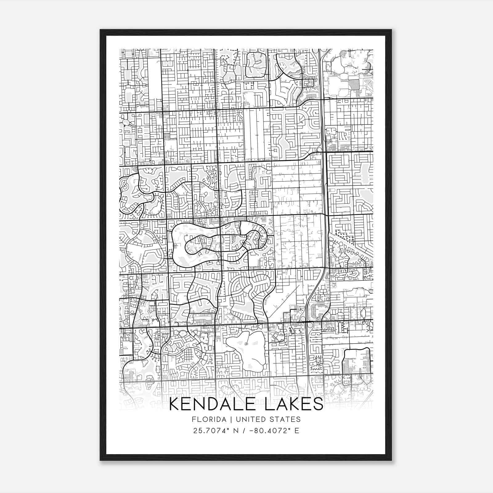 Kendale Lakes Florida Map Poster, Modern Home Decor Wall Art Print