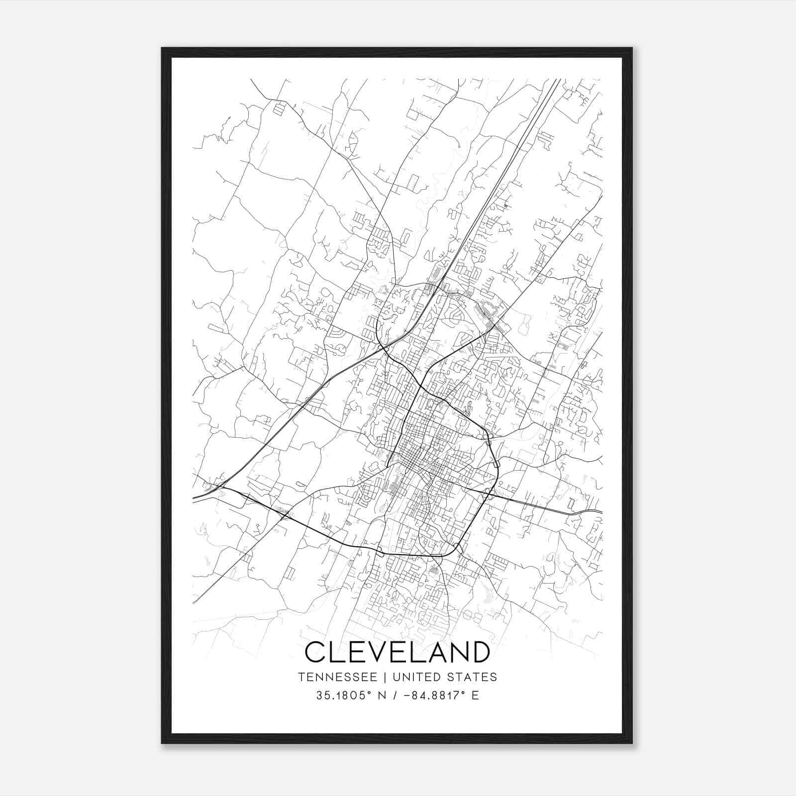 Cleveland Tennessee Map Poster, Modern Home Decor Wall Art Print
